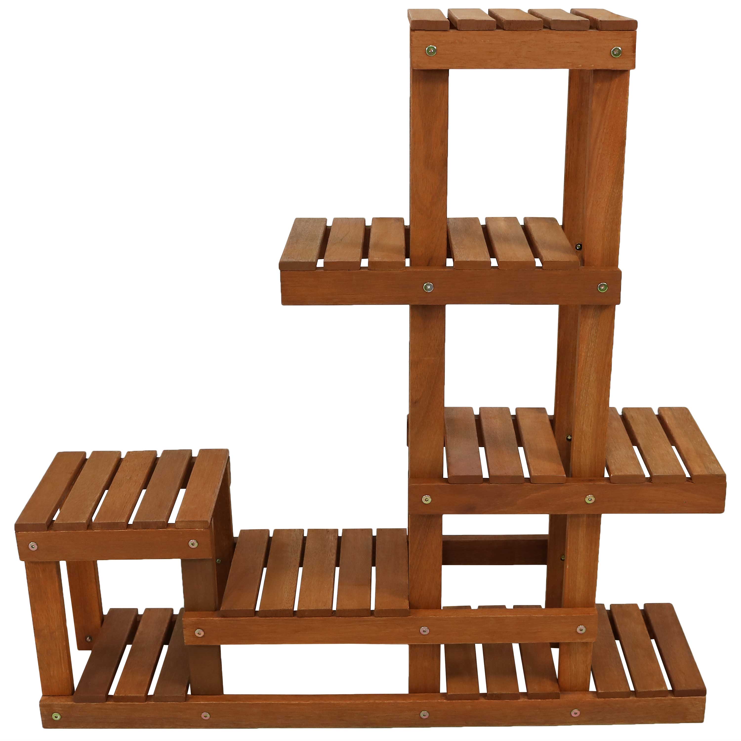 Alt View 6. Sunnydaze - Meranti Wood Multi-Shelf Plant Stand with Teak Oil Finish - 36 in - Brown.
