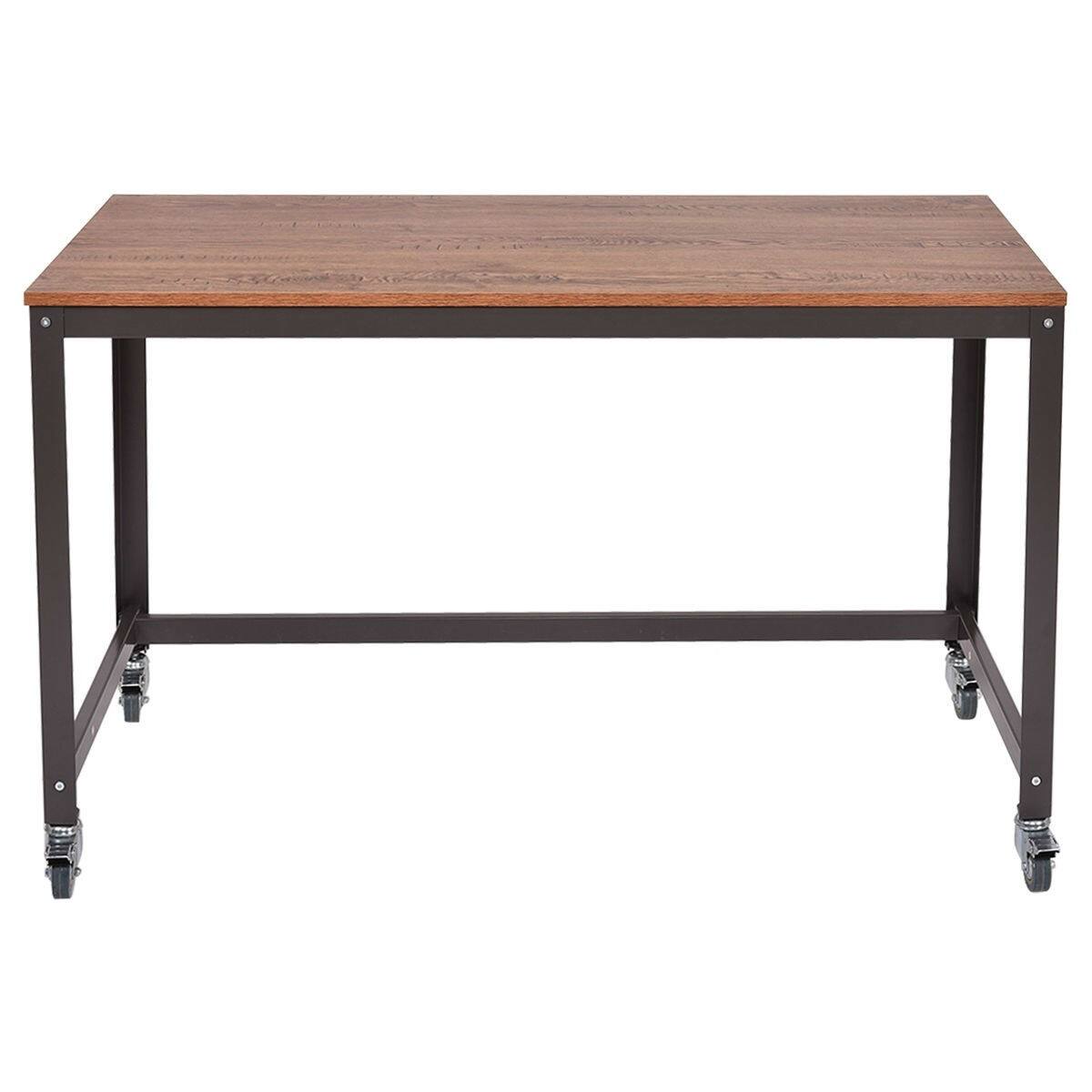 Left. Hivvago - Industrial Modern Steel Frame Wood Top Computer Desk with Locking Wheels - brown.