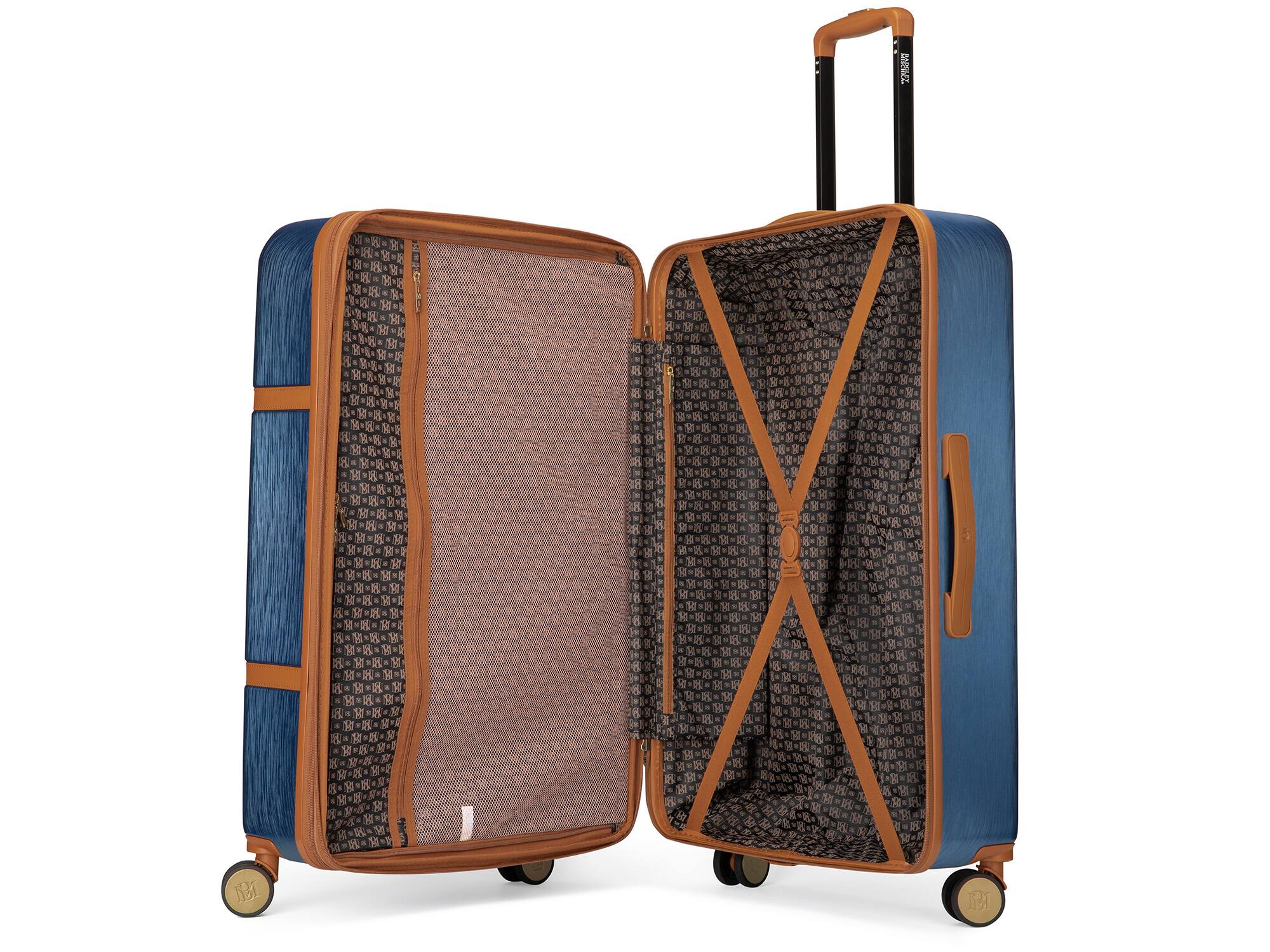 Left. Badgley Mischka - Badgley Mischka Grace 3 Piece Expandable Retro Luggage Set - Navy - Navy.