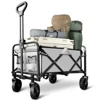 Bestier Folding Collapsible Wagon Utility Camping Cart W/Wheels & Adjustable Handle - Gray - Front_Zoom