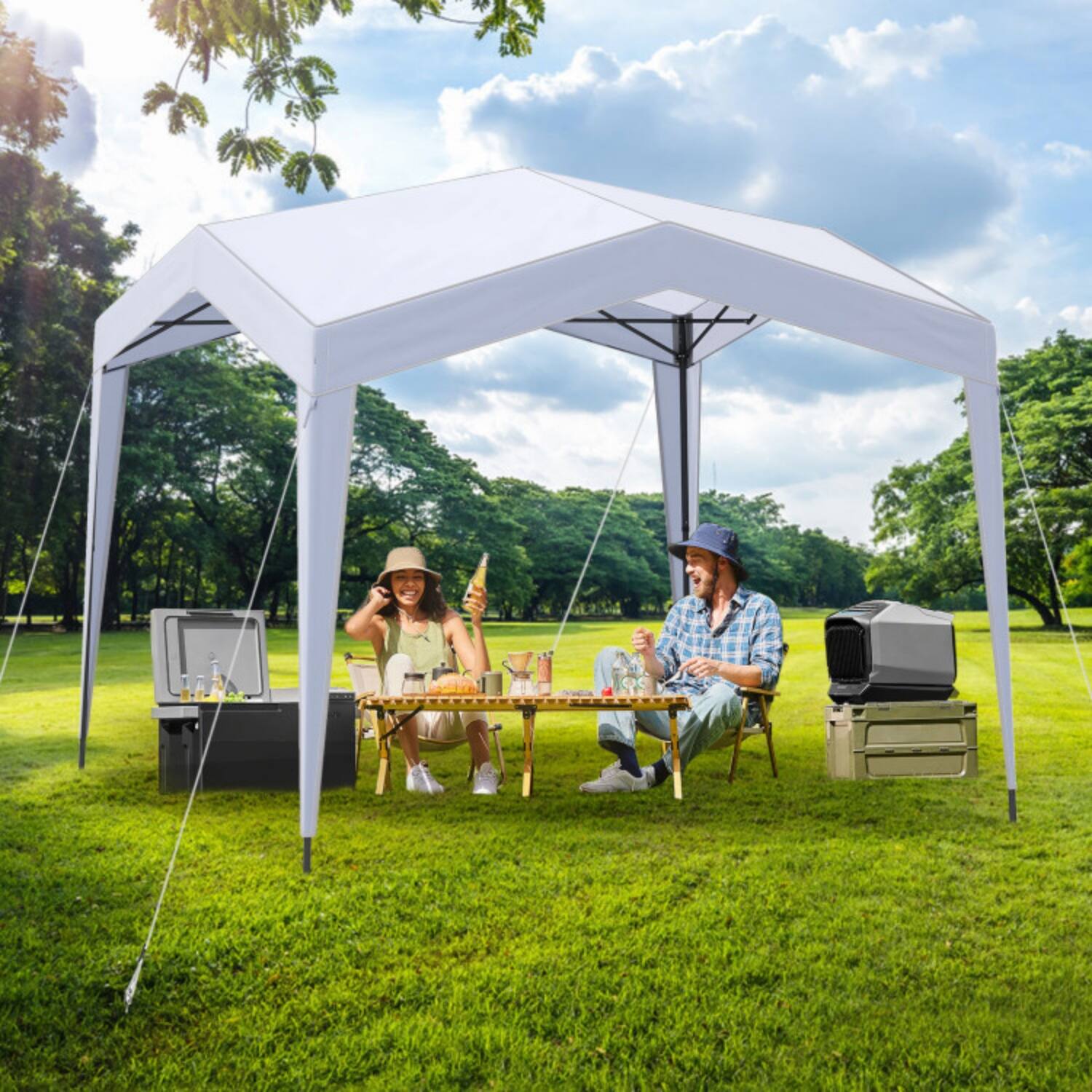 Mondawe - 10 x 10 FT Pop-Up Canopy Tent with Wheeled Bag, 8 Stakes, and 4 Ropes - White