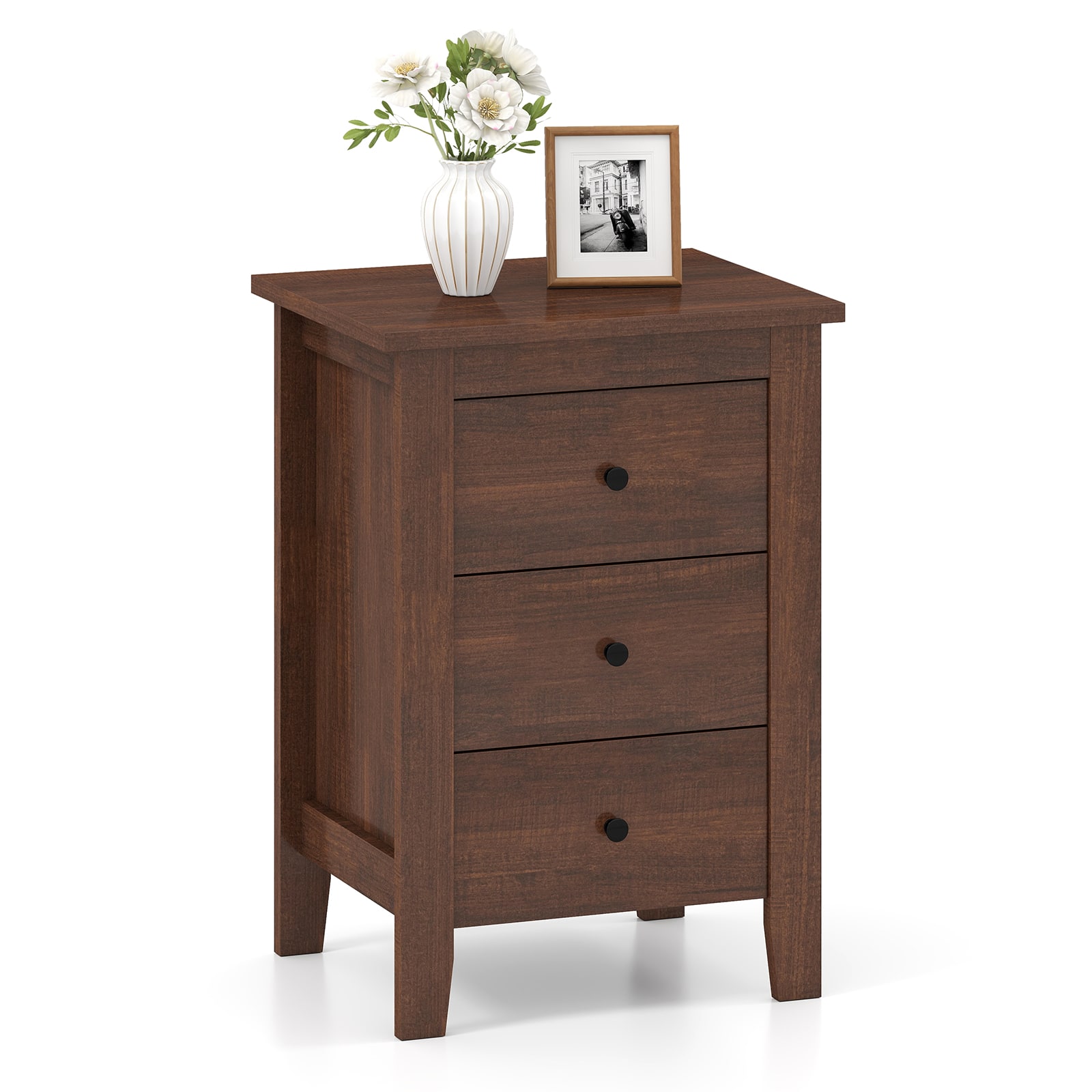 Costway - 1 PCS Nightstand End Beside Sofa Table Cabinet with 3 Drawers Bedroom Furniture - Brown