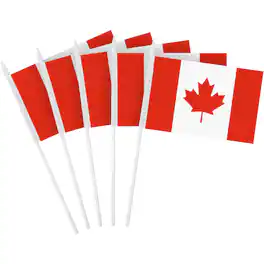 G128 - 12-Pack Handheld Canada Flags, 4x6 in, 150D Polyester with Plastic Stick and White Spear Tip - Assorted Colors