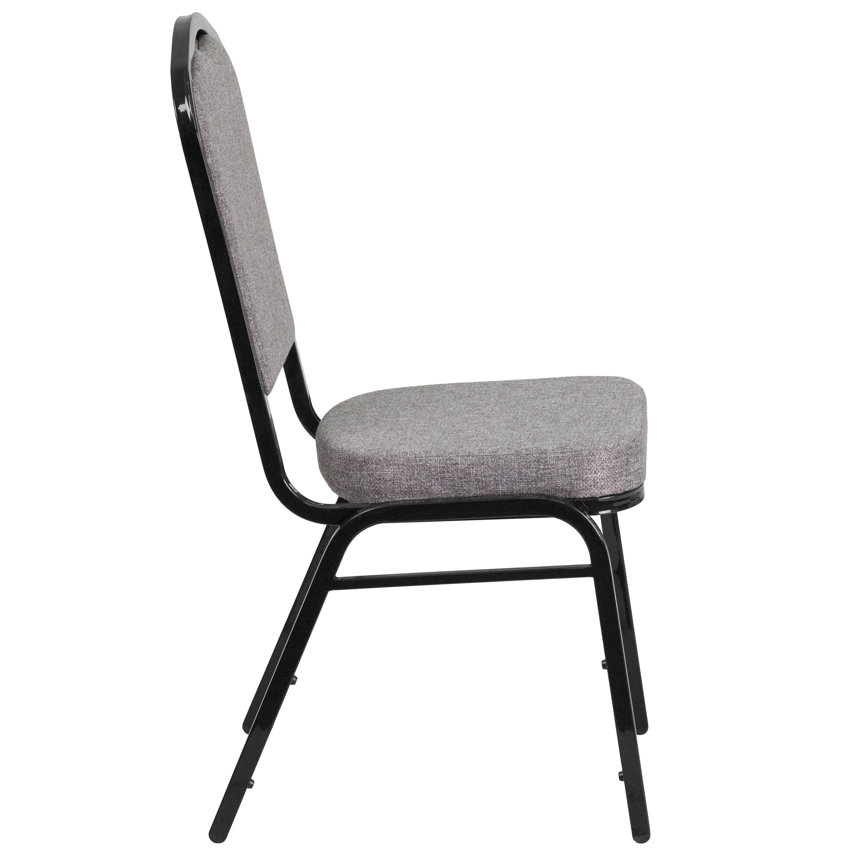 Alt View 7. Emma + Oliver - 4 Pack Crown Back Stacking Banquet Chair - Gray Fabric/Black Frame.