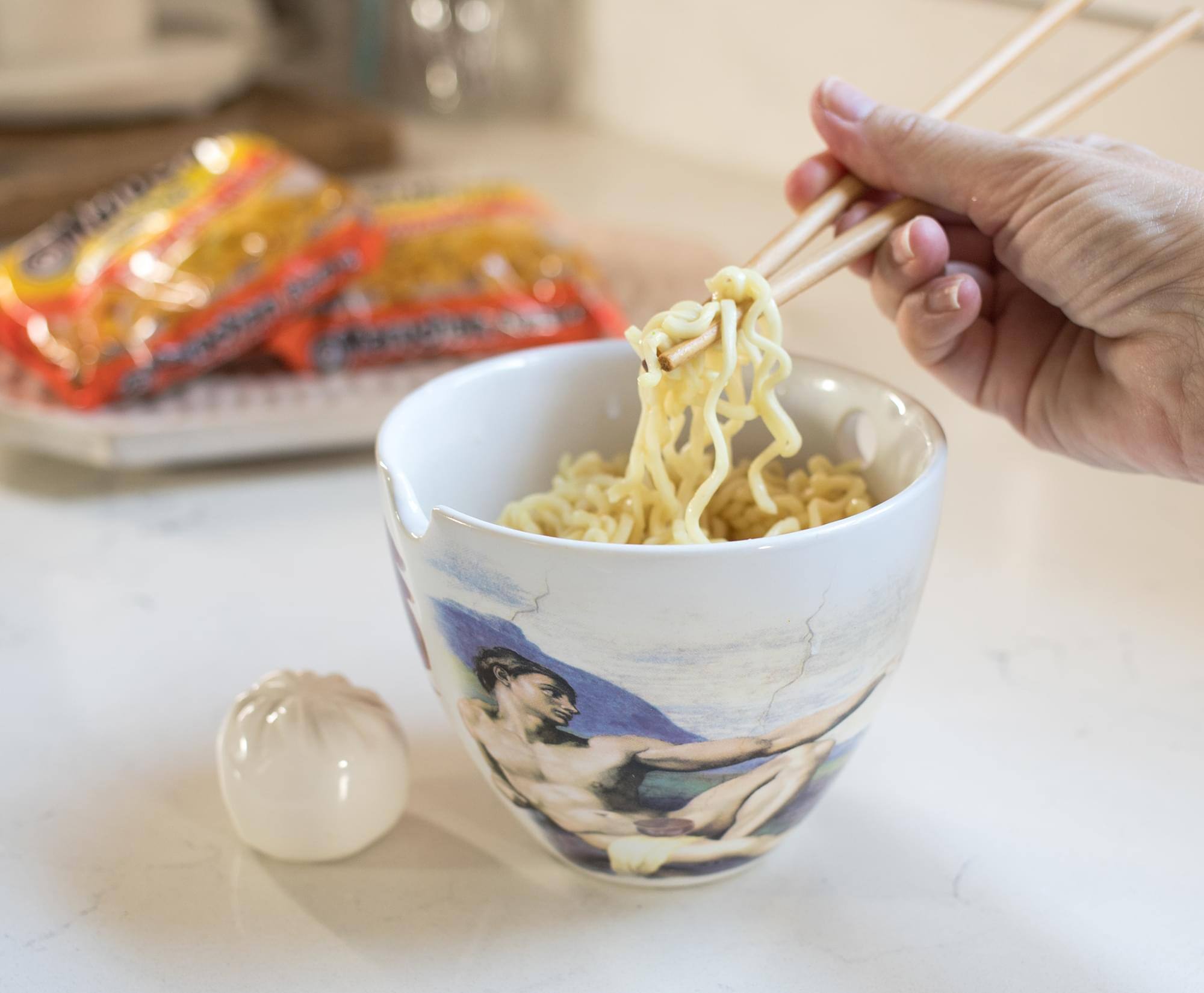 Alt View 3. Boom Trendz - Bowl Bop Sistine Chapel Japanese Dinner Set | 16-Ounce Ramen Bowl, Chopsticks - White.