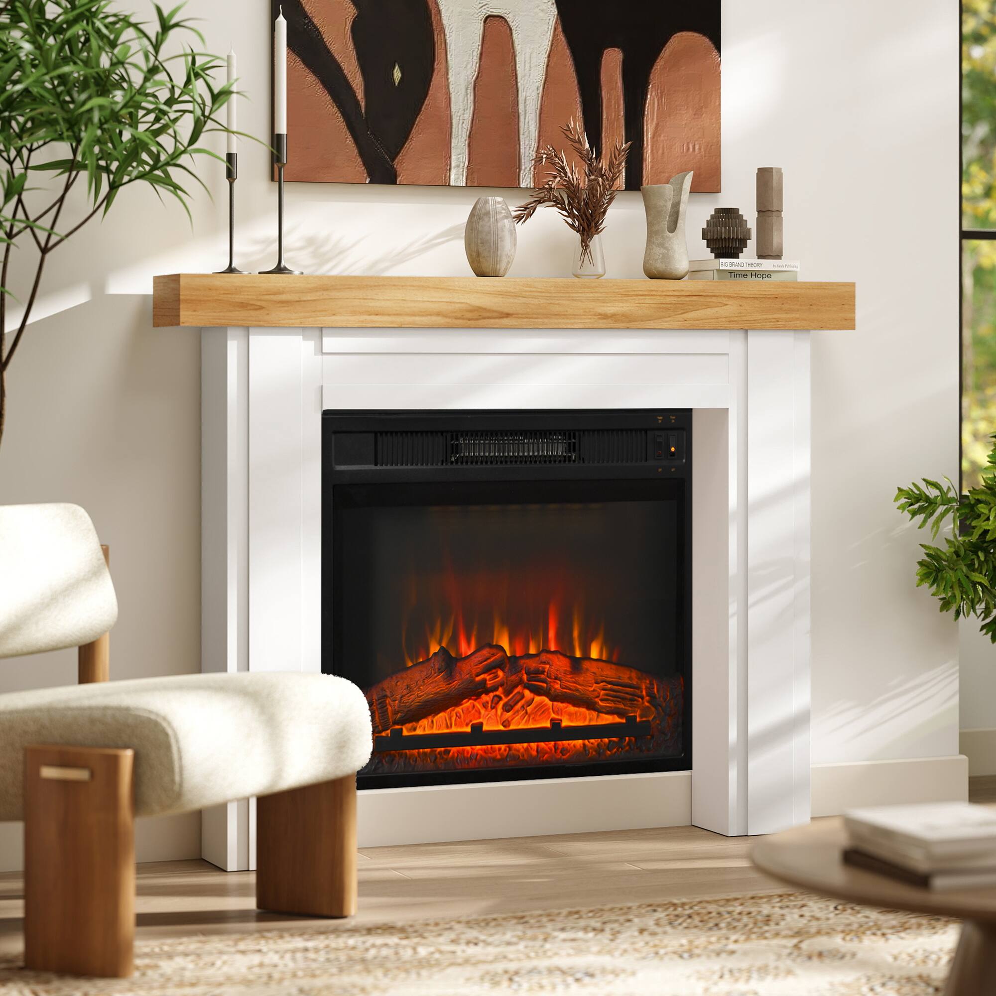 Alt View 1. Homcom - Fireplace Mantel, Freestanding Fireplace Surround with Leg for Electric Fireplaces, 51.2" W x 40.6" H - natural.