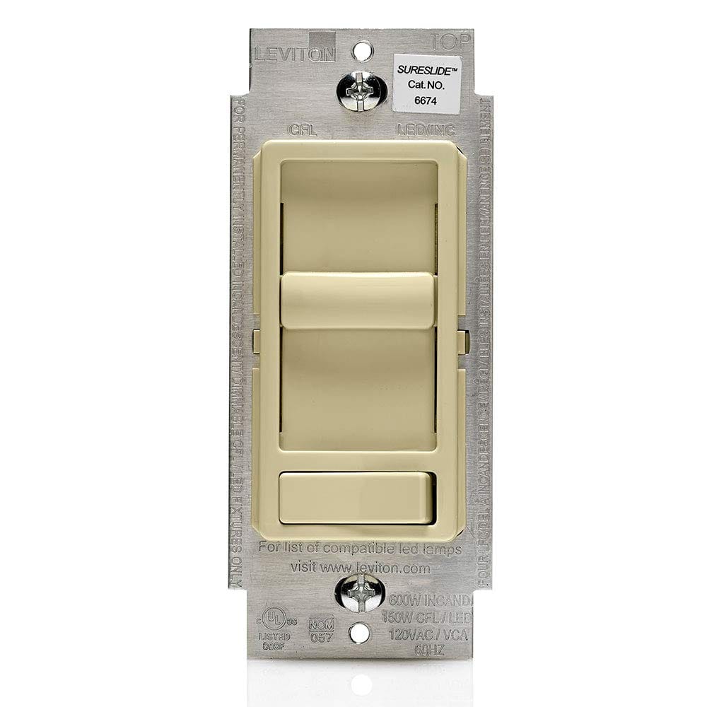 Leviton - SureSlide Dimmer Switch for Dimmable LED, Halogen and Incandescent Bulbs, 6674-P0I - Ivory