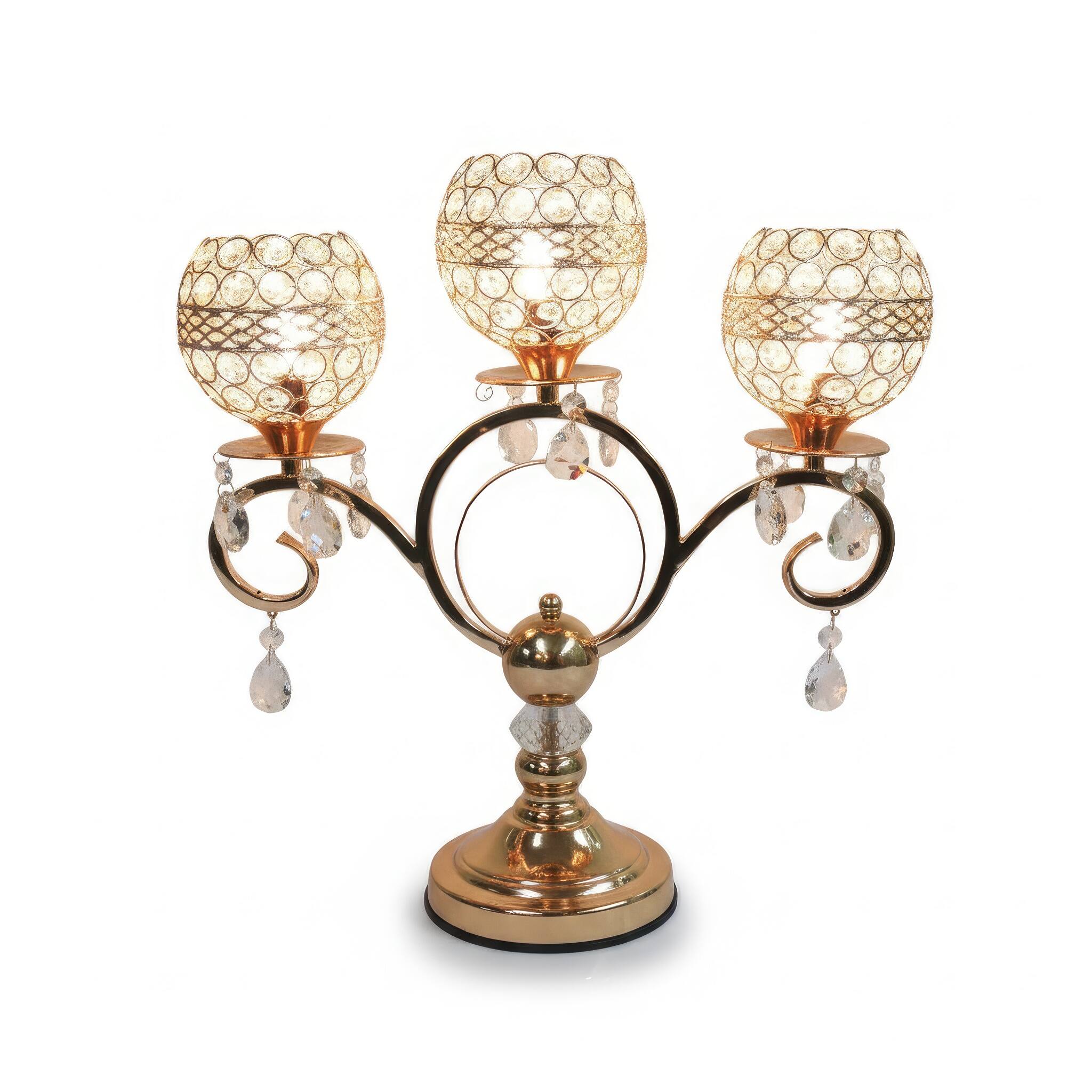 Angle. FC Design - 18.5"H Elegant Gold Arm Stand w/ Three Faux Crystal Mesh Globes Touch Lamp.