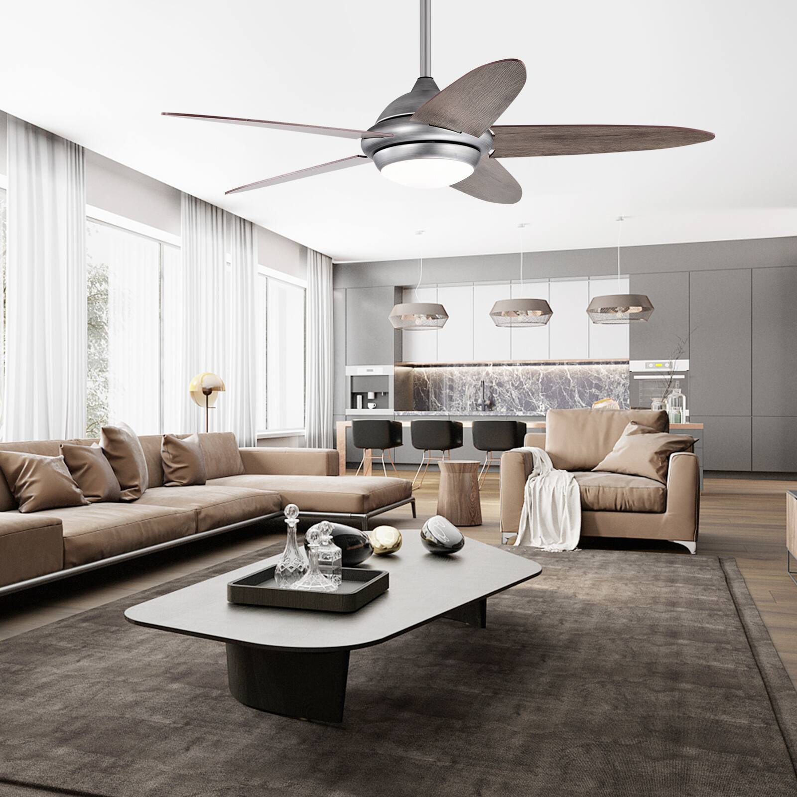 Alt View 6. SKONYON - 52 Inch Ceiling Fan with LED Light Remote Control Quiet Motor and Three Speed Options - Silver.