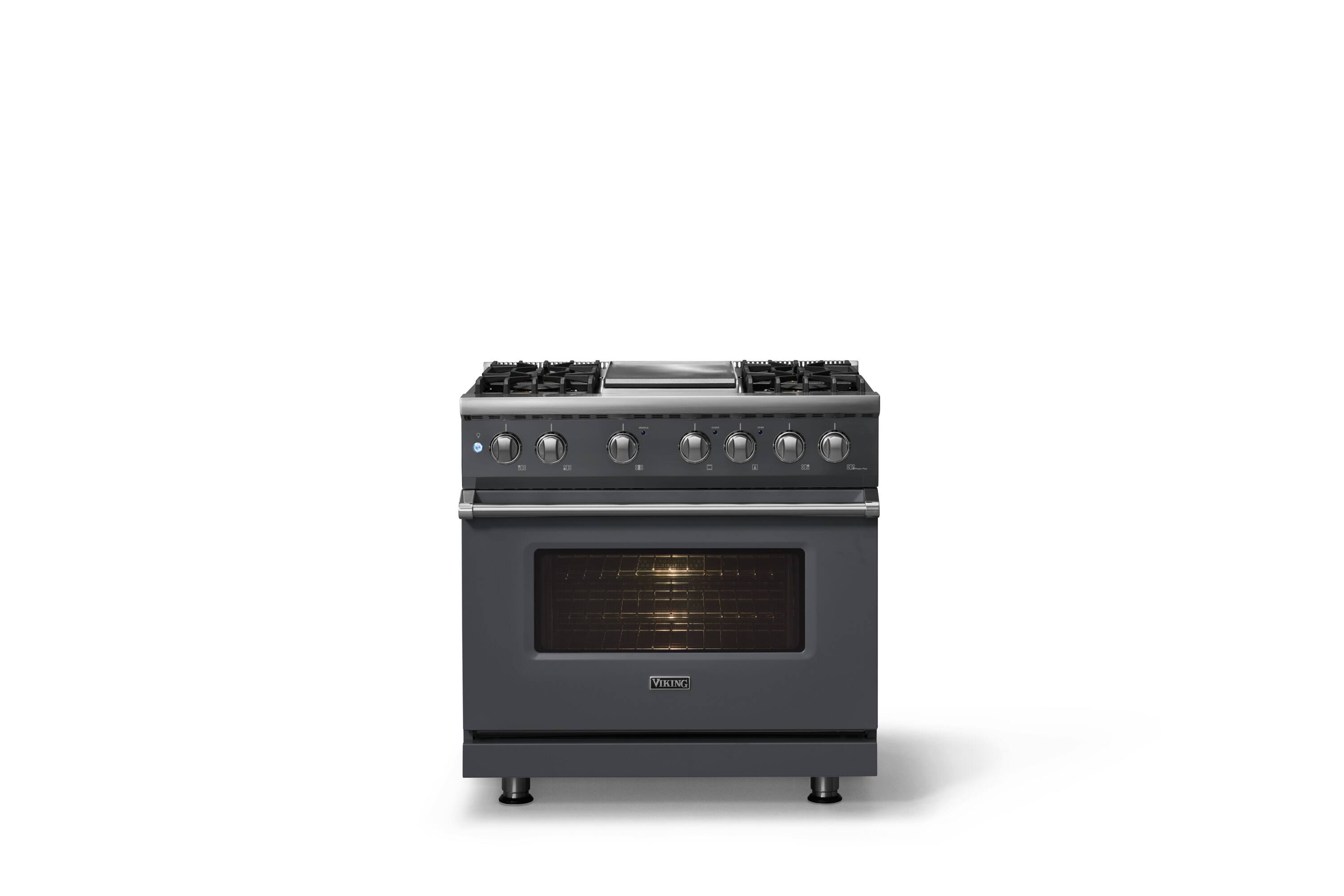 Alt View 2. Viking - 36 in. Wide 4 Burner Pro 5 Series 5.6 Cu. Ft. Freestanding Sealed LP Dual Fuel Convection Range/Griddle - Cast Black - Cast Black.