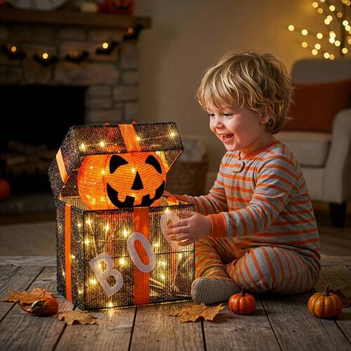Alt View 9. Winado - Halloween Cute Pumpkin Gift Box, Pop-Up Automatic with Pre-lit Lights for Indoor Living Room Holiday Party Decortaion - Orange.