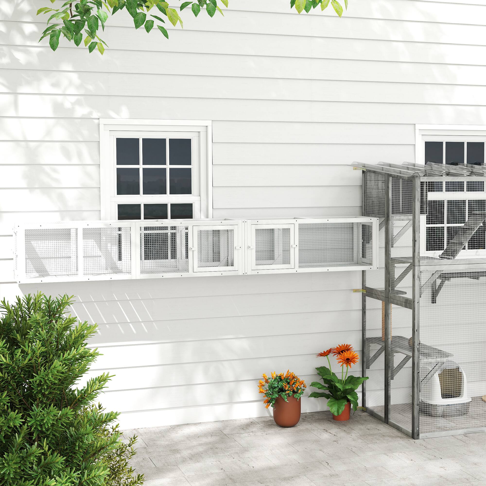 Alt View 8. Pawhut - 98" Cat Tunnel for Outdoor with Combinable Design - White.