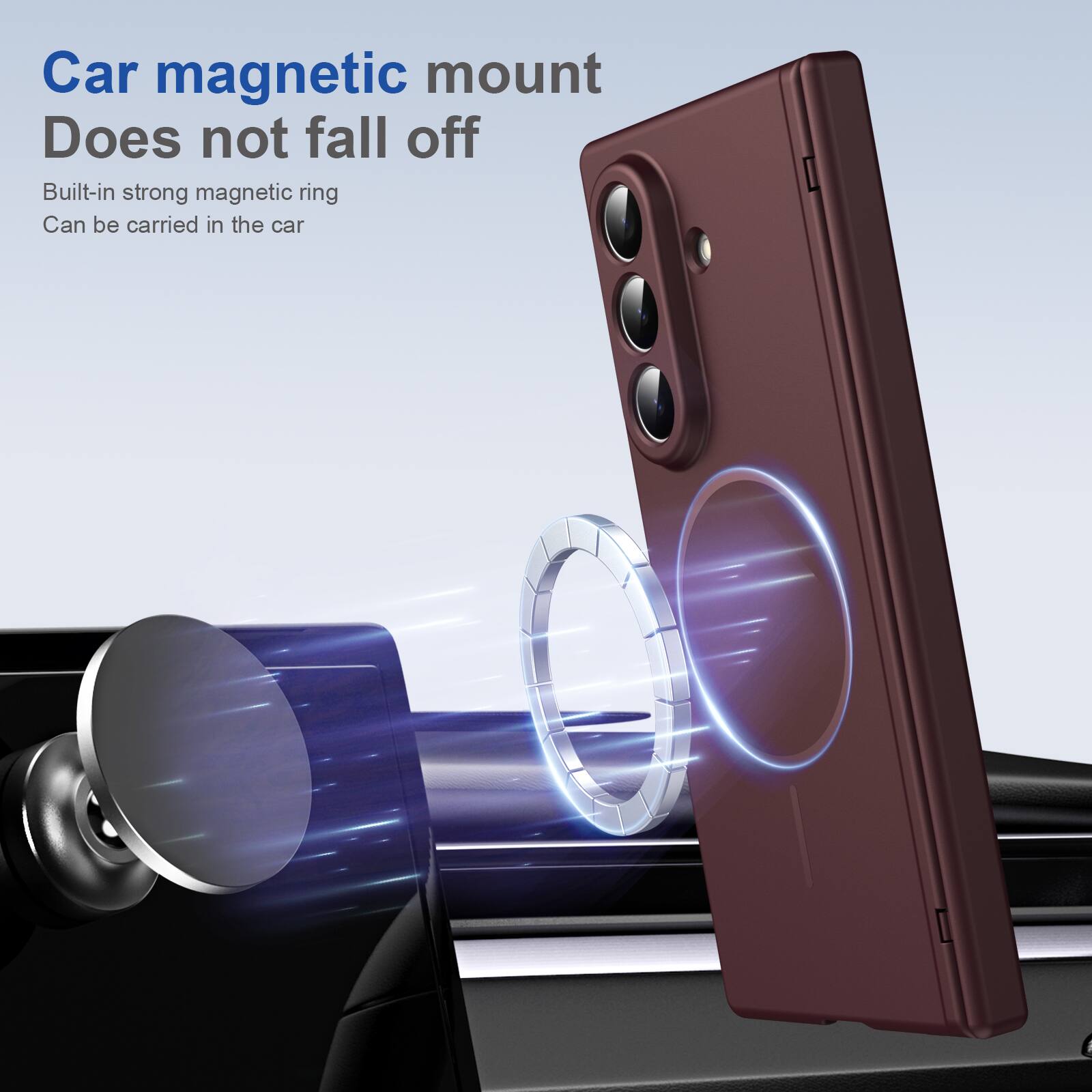Car magnetic mount  
Does not fall off  
Built-in strong magnetic ring  
Can be carried in the car