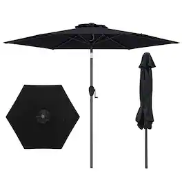 Gymax - 7.5 ft Patio Umbrella Outdoor Heavy Duty Market Umbrella w/ Push Button Tilt - Black