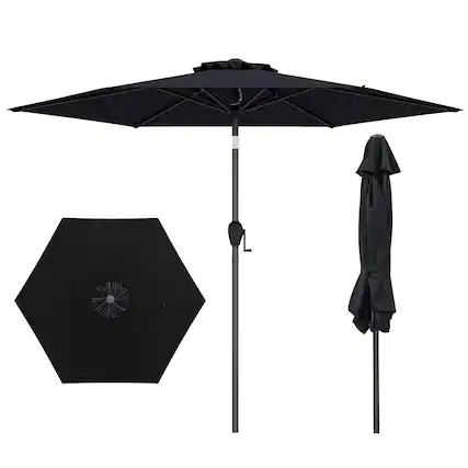 Front. Gymax - Gymax 7.5 ft Patio Umbrella Outdoor Heavy Duty Market Umbrella w/ Push Button Tilt Black - Black.