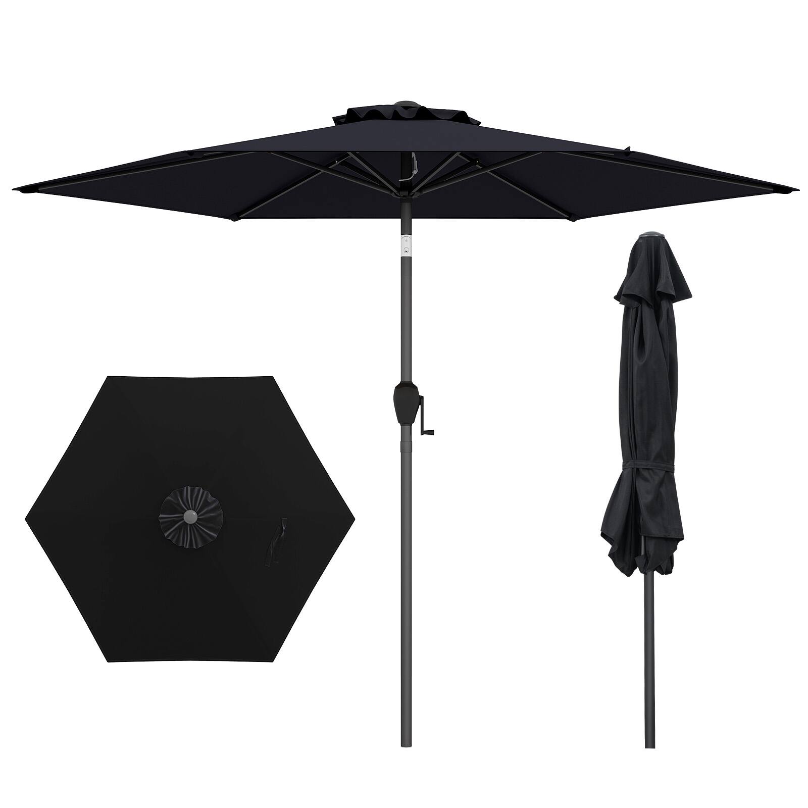 Front. Gymax - Gymax 7.5 ft Patio Umbrella Outdoor Heavy Duty Market Umbrella w/ Push Button Tilt Black - Black.