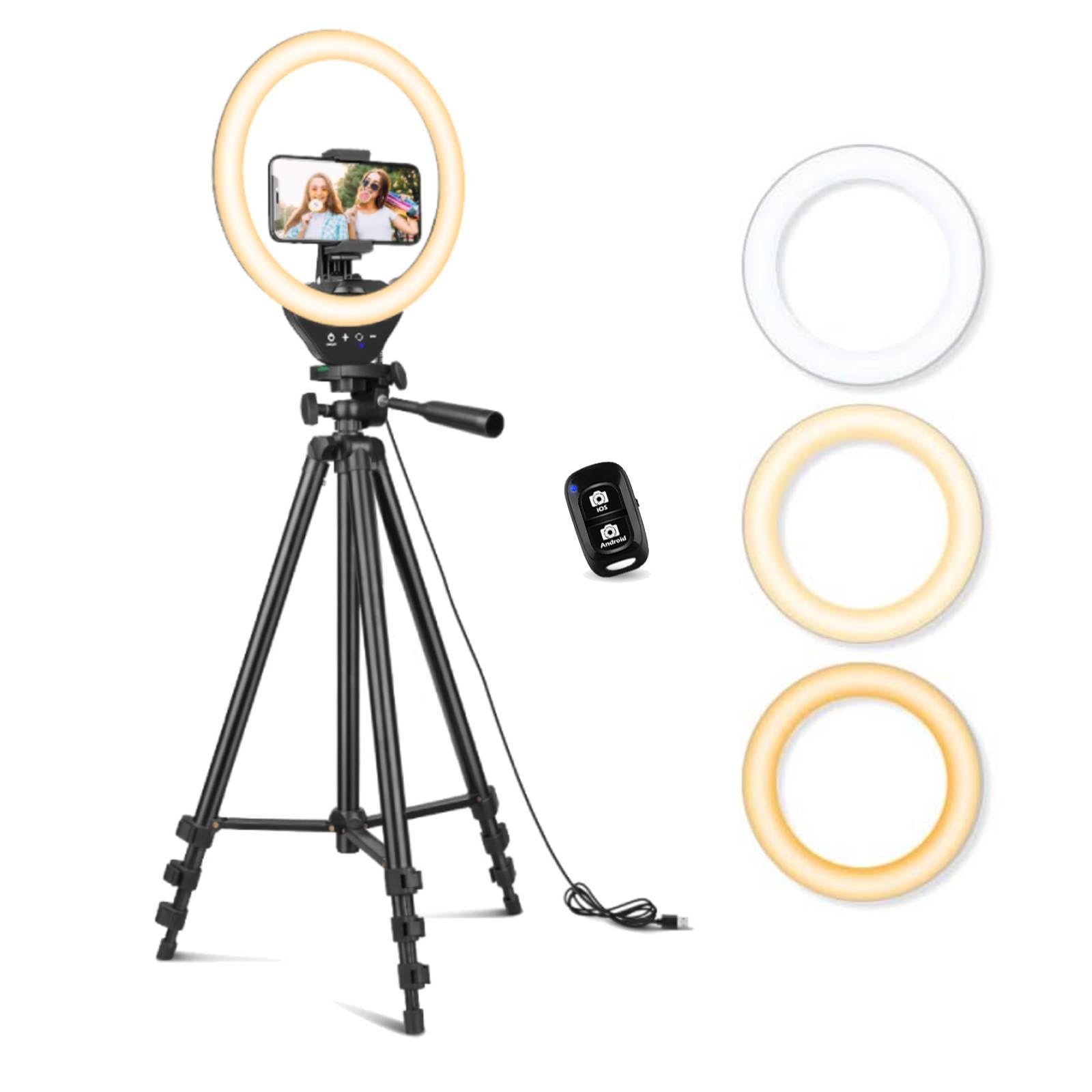 Front. Reds Spade - Sensyne Ring Light Extendable Tripod Stand LED Circle Lights Phone Holder Live Stream Makeup YouTube - Nature 10-inch.