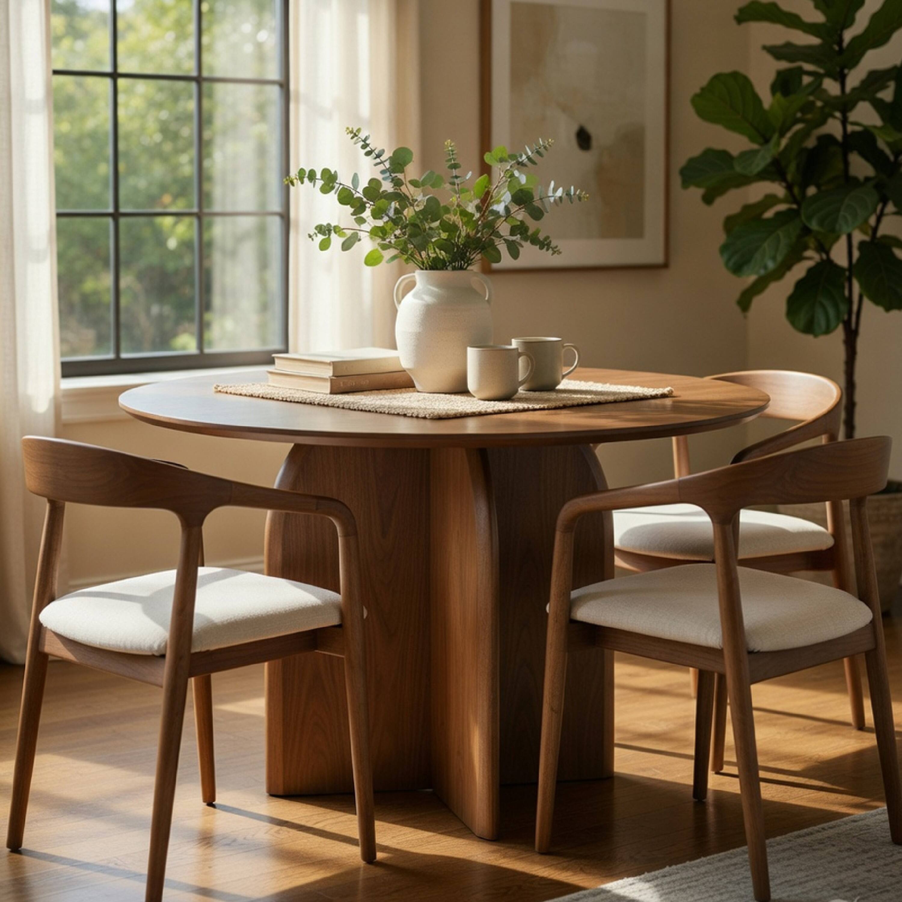 Alt View 7. Manhattan Lane - Dio Dining Table, 47 Inch Top, Cross Pedestal Base - Dark Walnut Brown.