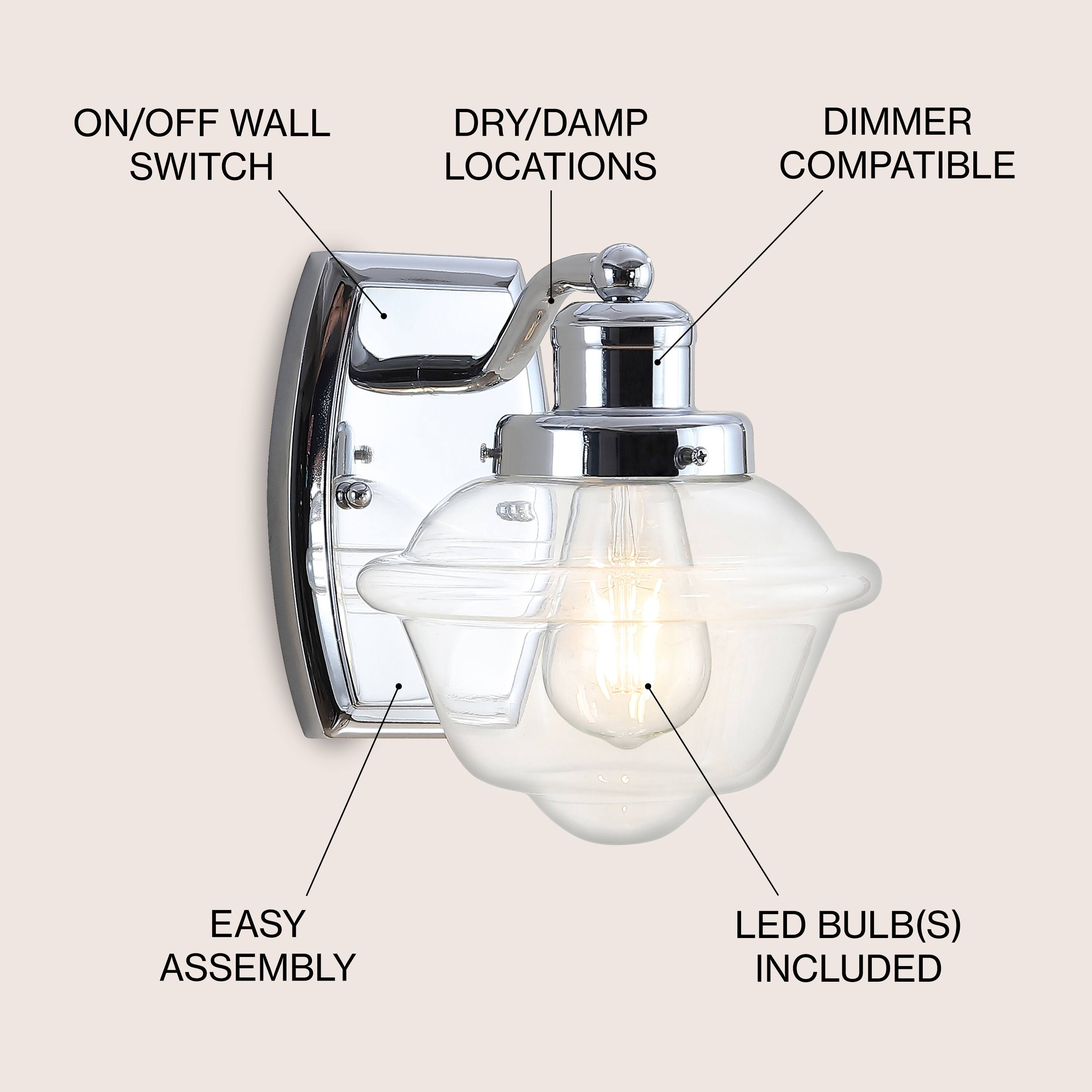 ON/OFF WALL SWITCH  
DRY/DAMP LOCATIONS  
DIMMER COMPATIBLE  
EASY ASSEMBLY  
LED BULB(S) INCLUDED