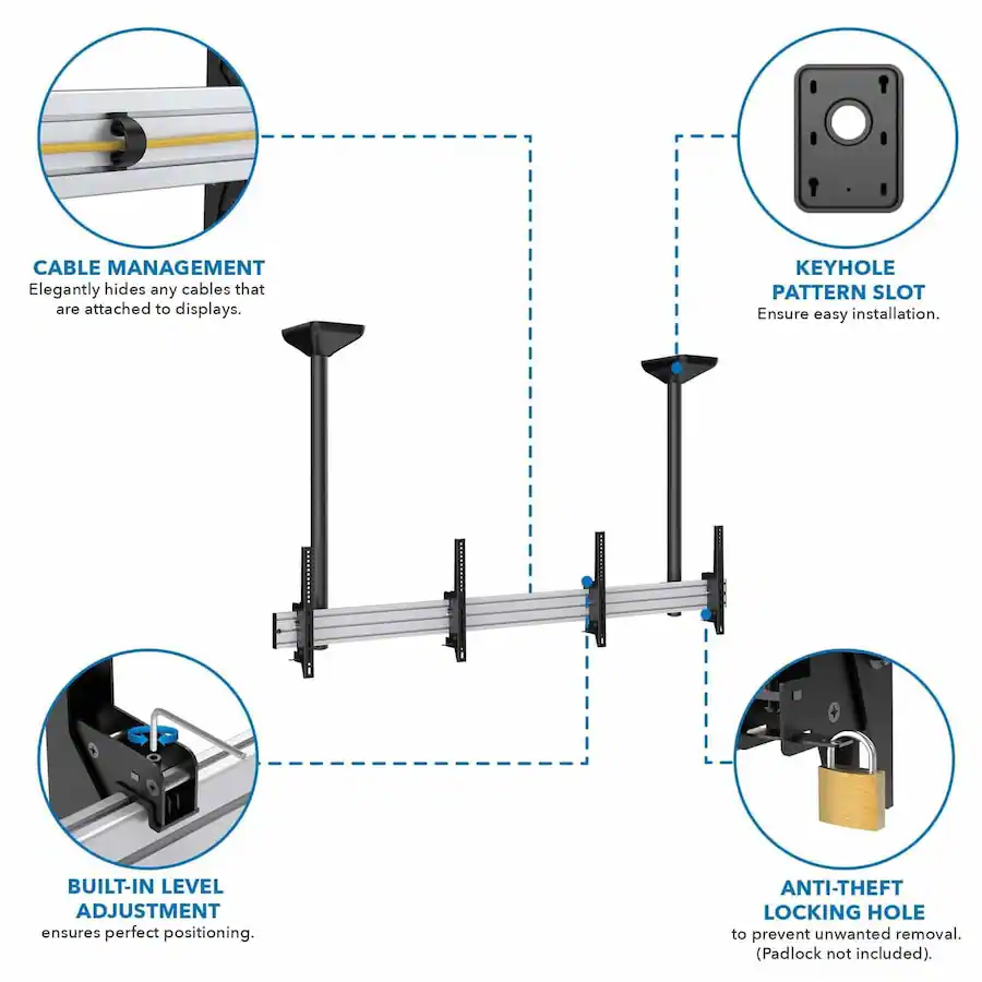 Cable Positioning Mount Mount It! Heavy‑Duty Dual TV Ceiling Mount for 45” – 55” TVs (2 Screens ...