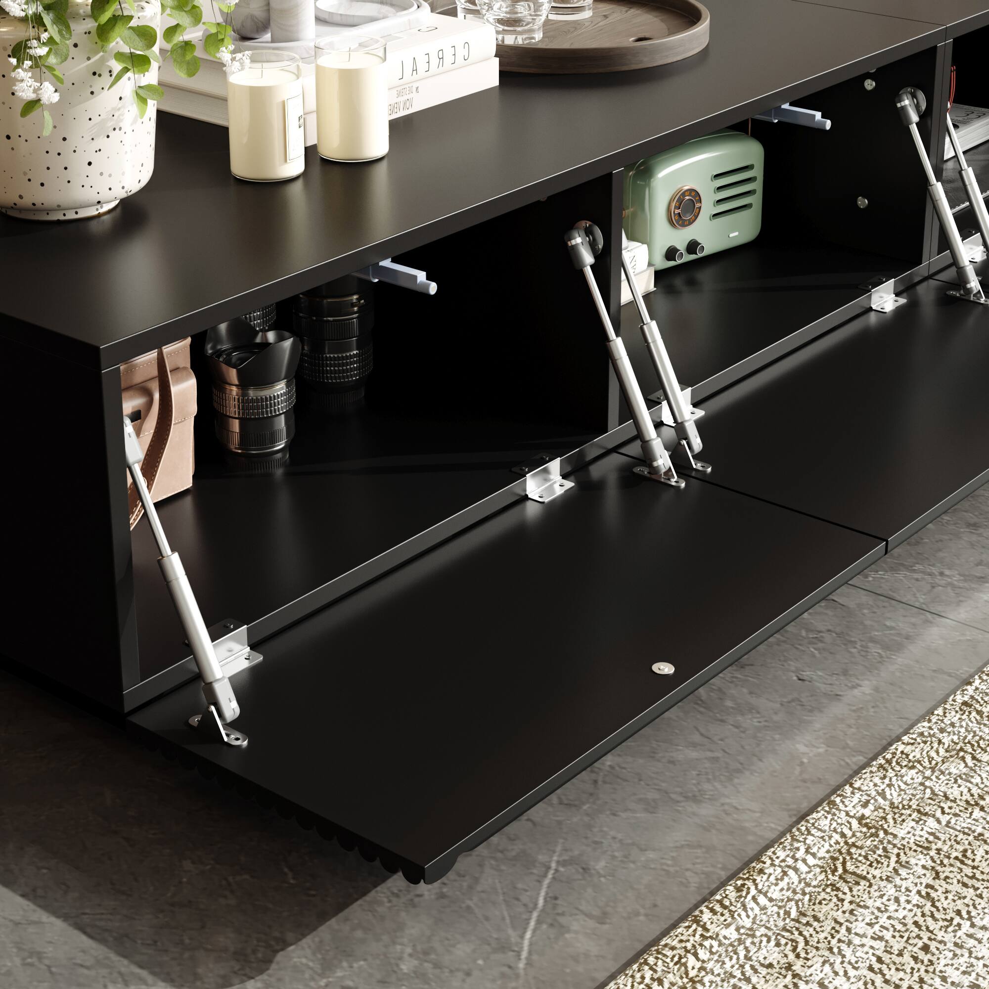 Alt View 9. Famapy - Modern Long TV Stand with 3D Textured Doors Large Storage — 78.7” Art-Inspired Entertainment Center for Living Room - Black.