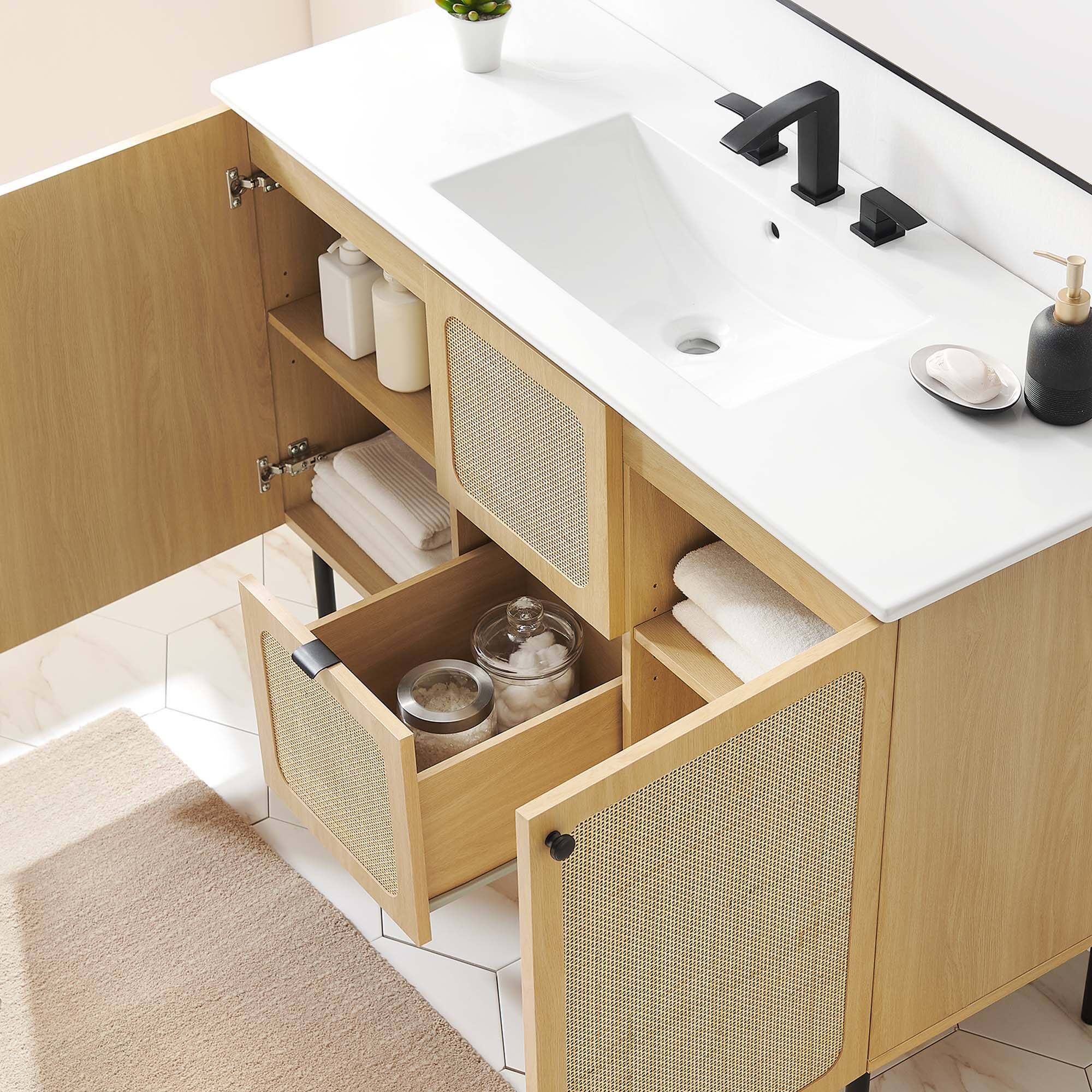 Alt View 1. Modway - Chaucer 48" Bathroom Vanity with White Basin Included by Modway - Oak White.