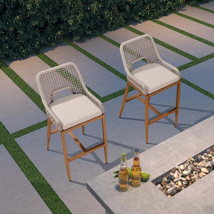 PURPLE LEAF - Outdoor Bar Stool Set of 2, Wicker Rattan Bar stools with Back Aluminum Outside Garden Patio Bar Chairs - Plaid-Counter Height