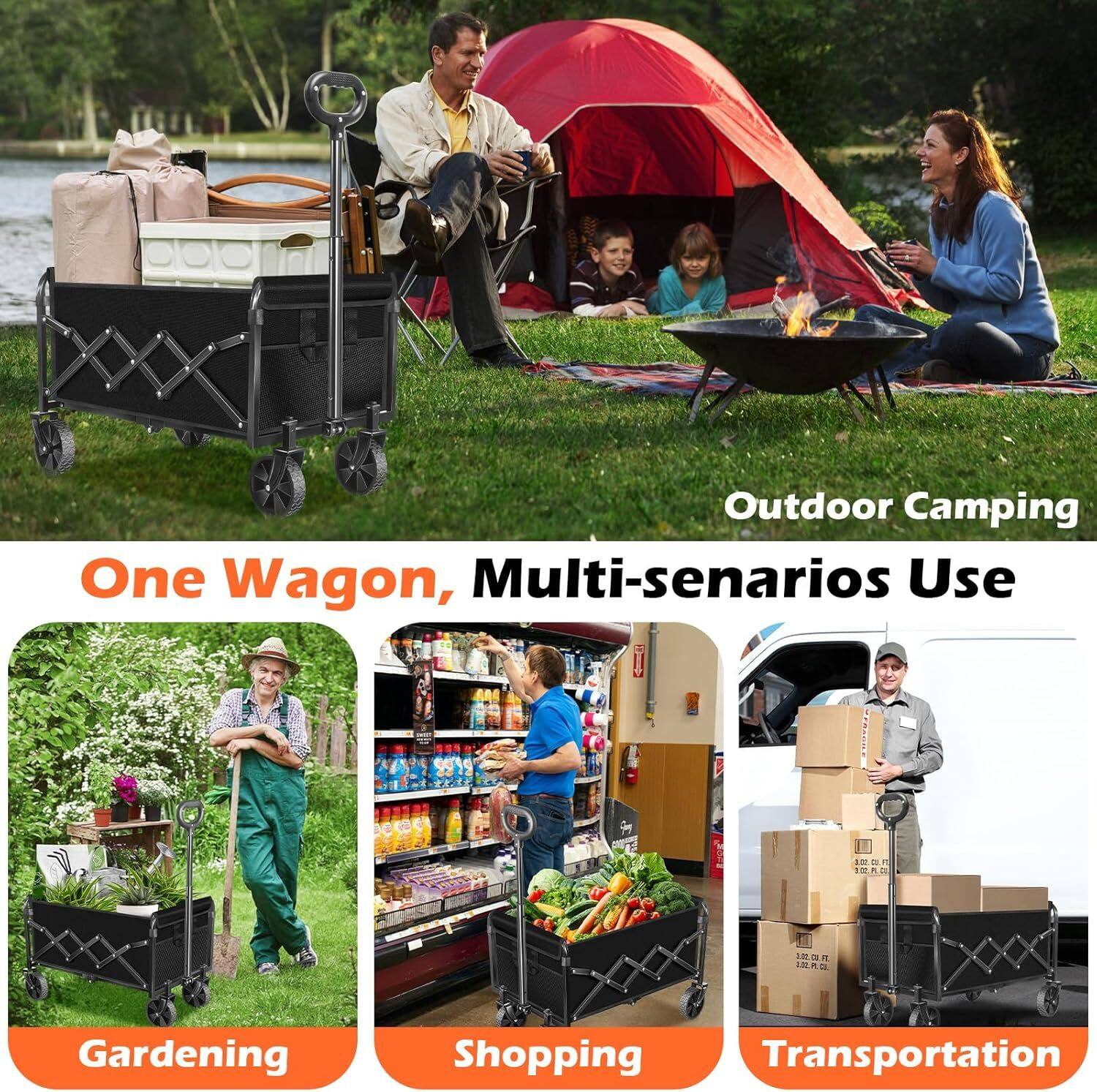 Outdoor Camping  
One Wagon, Multi-scenarios Use  

Gardening  
Shopping  
Transportation