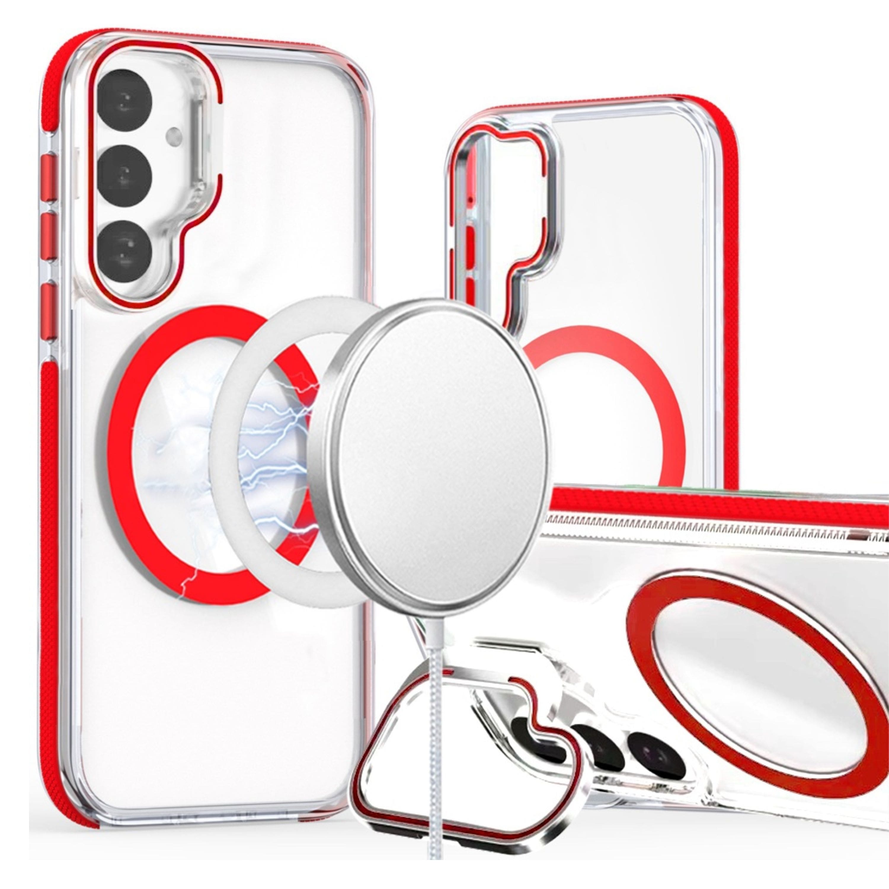 Kitcheniva - Magnetic Circle Camera Lens Stand Phone Case With Tempered Glass For Samsung Galaxy S25/S24 - Red price history on PriceWatchPro