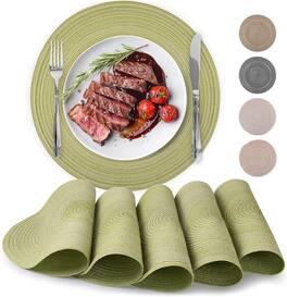 Zulay Kitchen - 15 Inch Round Placemats for Dining Table Set of 6 - Braided Round & Anti-Skid Placemat - Green
