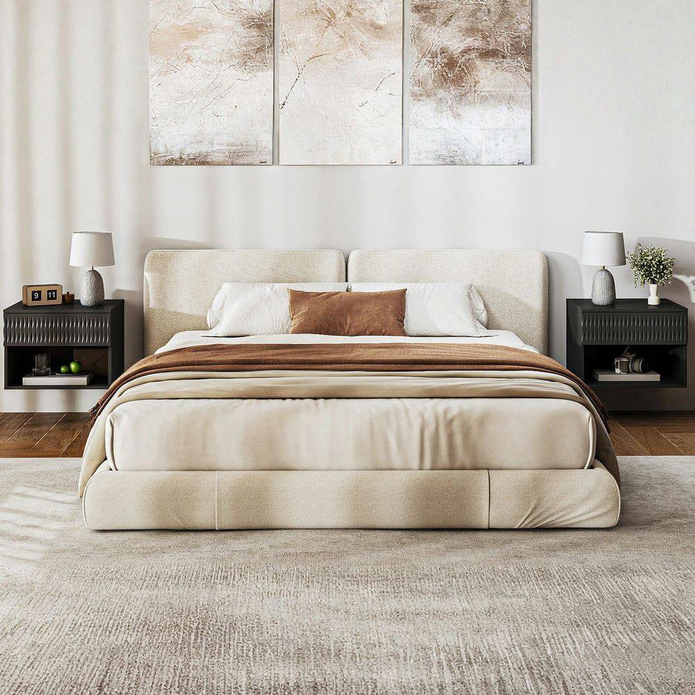 Alt View 7. Kadyn - Twist-Textured Double-Mounted Wall-Mounted Floating Nightstand with Drawer for Bedroom - Black - Black.