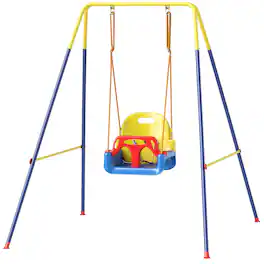 Qaba - in 1 Toddler Swing Set, Folding Child Swing Set with Seat Belt - Blue