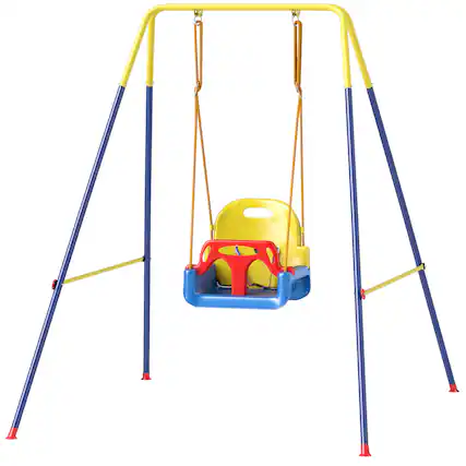 Front. Qaba - in 1 Toddler Swing Set, Folding Child Swing Set with Seat Belt - Blue.