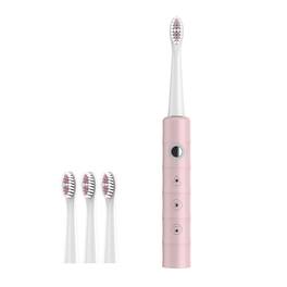 Cluzine - Sonic Electric Soft Toothbrush IPX7 Waterproof Timer Function 6 Modes with 4 Brush Heads - Pink