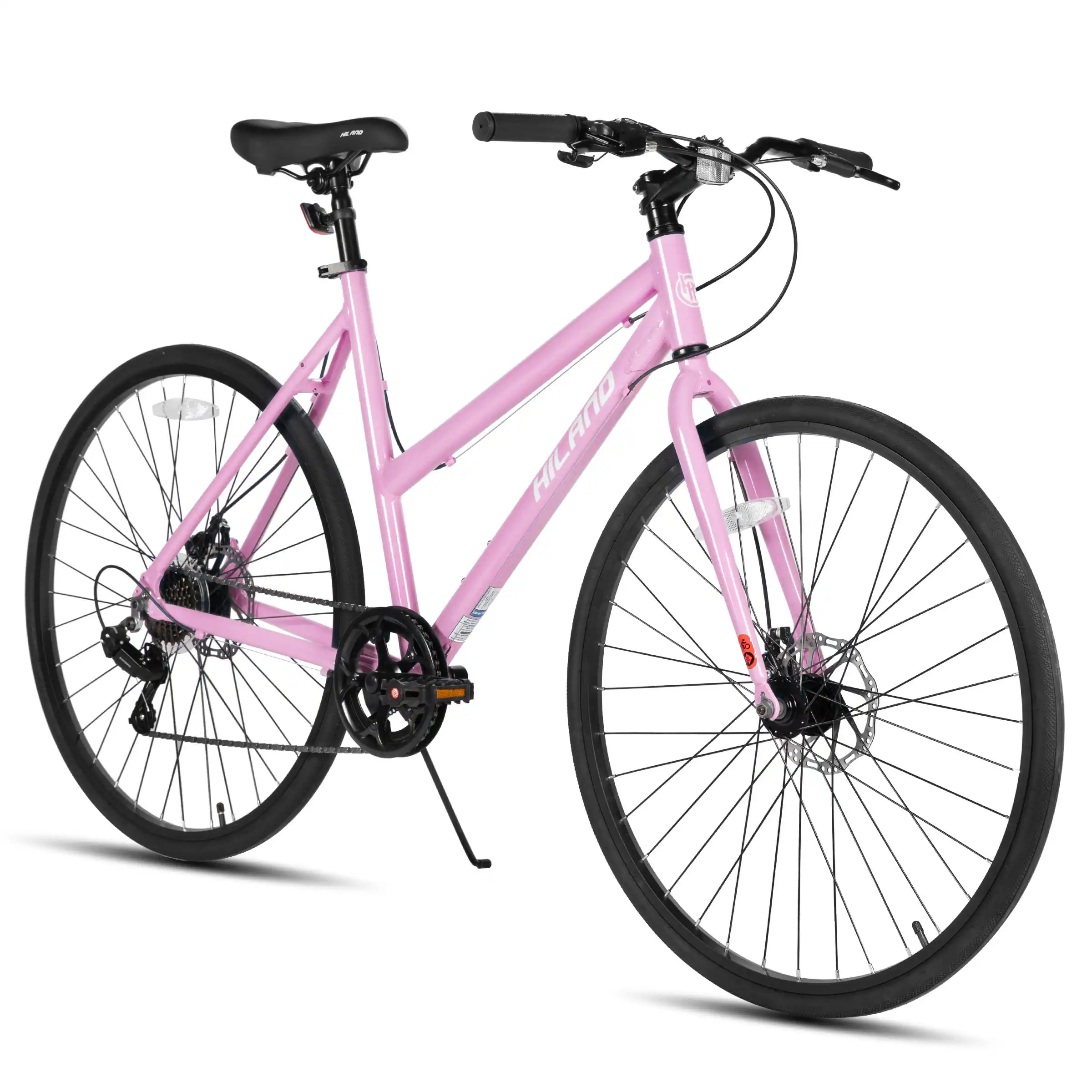 Front. HILAND - HILAND Velo 700C Hybrid Bike - City Bicycle for Men Women - Pink - M Size - Pink.
