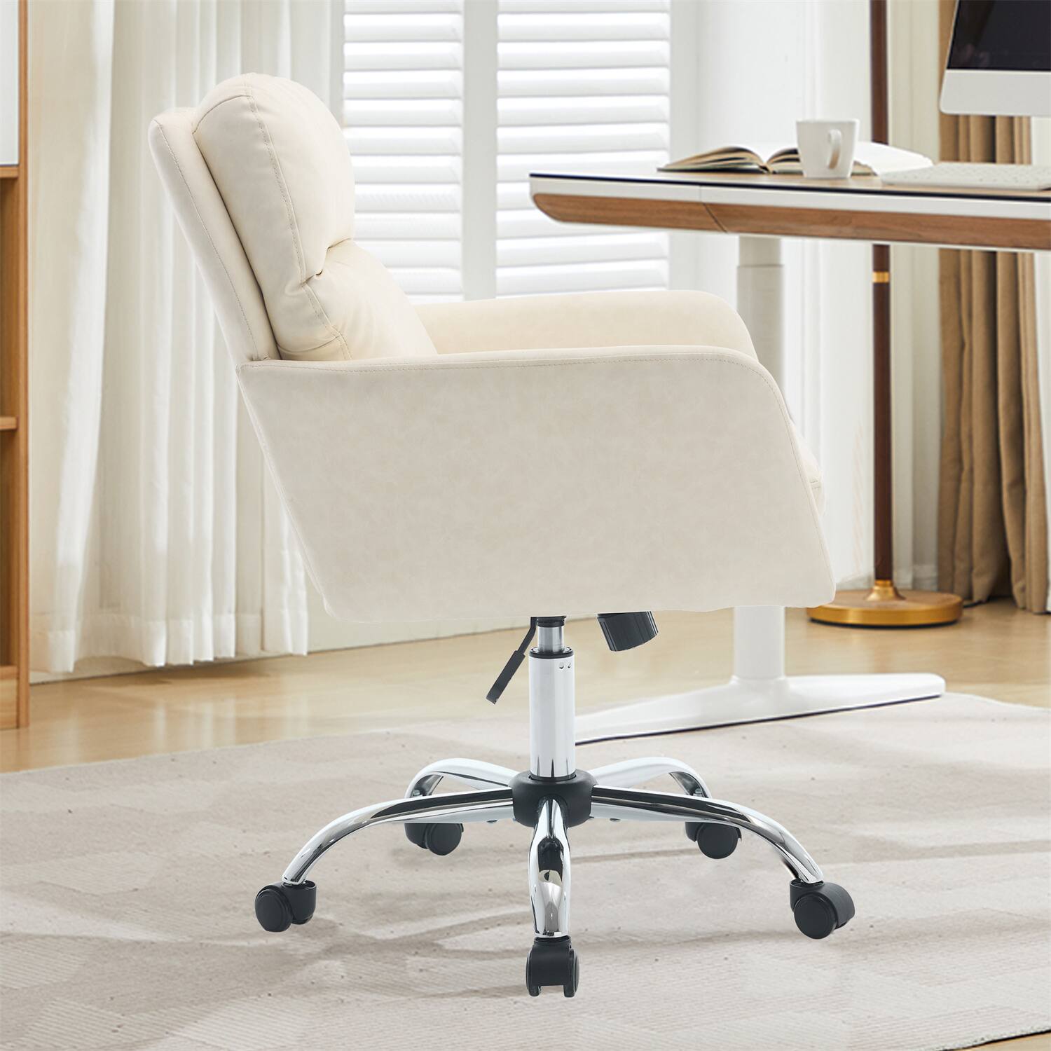 Left. Forest'nSky - White Artificial Leather Office Chair, Height-Adjustable with Black Base for Home & Office - White.
