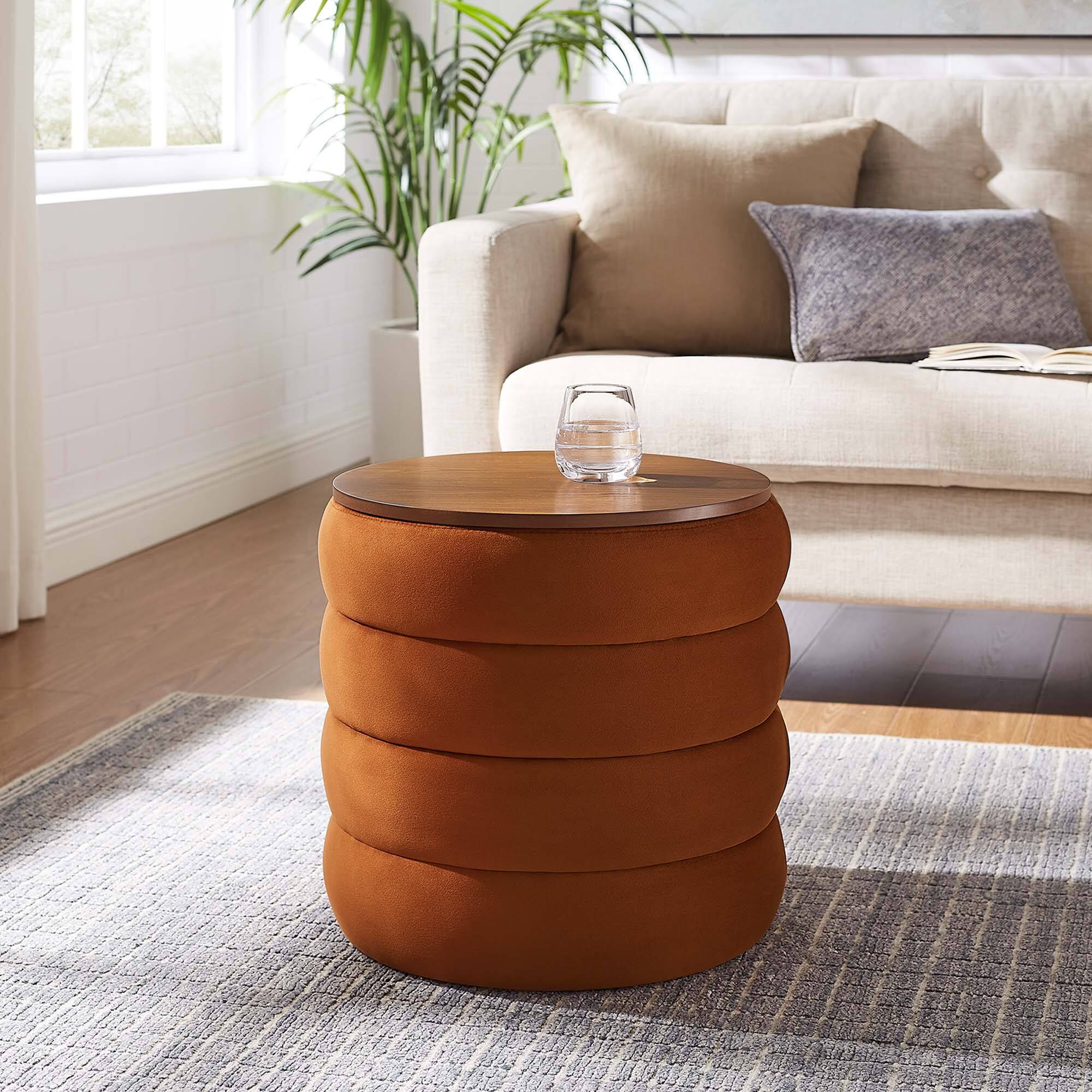 Alt View 1. Modway - Mezzo Round Performance Velvet Storage Ottoman by Modway - Rust.