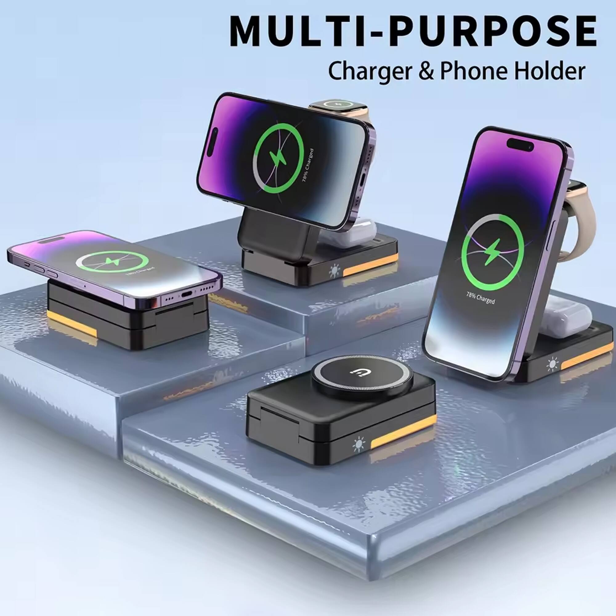 MULTI-PURPOSE Charger & Phone Holder

28% Charged

78% Charged