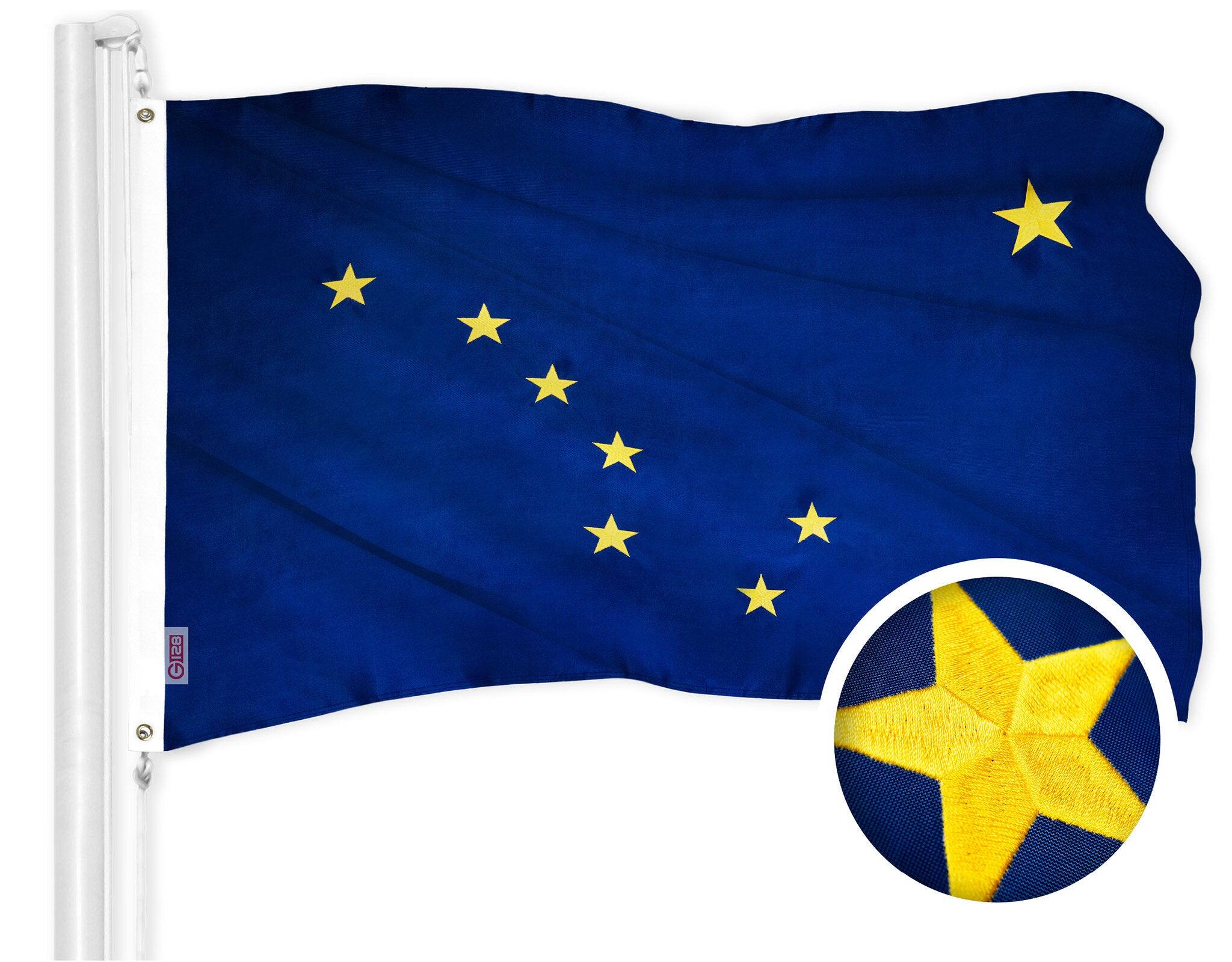 Front. G128 - Alaska State Flag 2 x 3 ft Embroidered 300D Polyester Brass Grommets Indoor Outdoor - Assorted Colors.