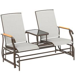 Outsunny - 2 Person Outdoor Glider Bench, Patio Swing Glider Chair Loveseat with Breathable Mesh, Table, Steel Frame for Garden - Cream White