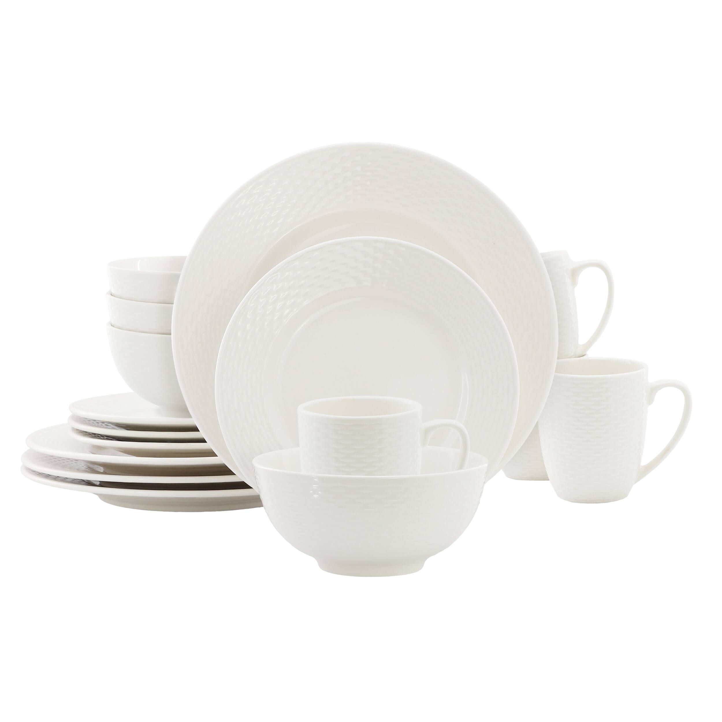 Front. Elama - Elama Ophelia 16 Piece Stoneware Dinnerware Set in White - White.