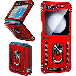 Entronix - Galaxy Z Flip 6 Case - Dual-Layer Protection with Built-in Kickstand - Red