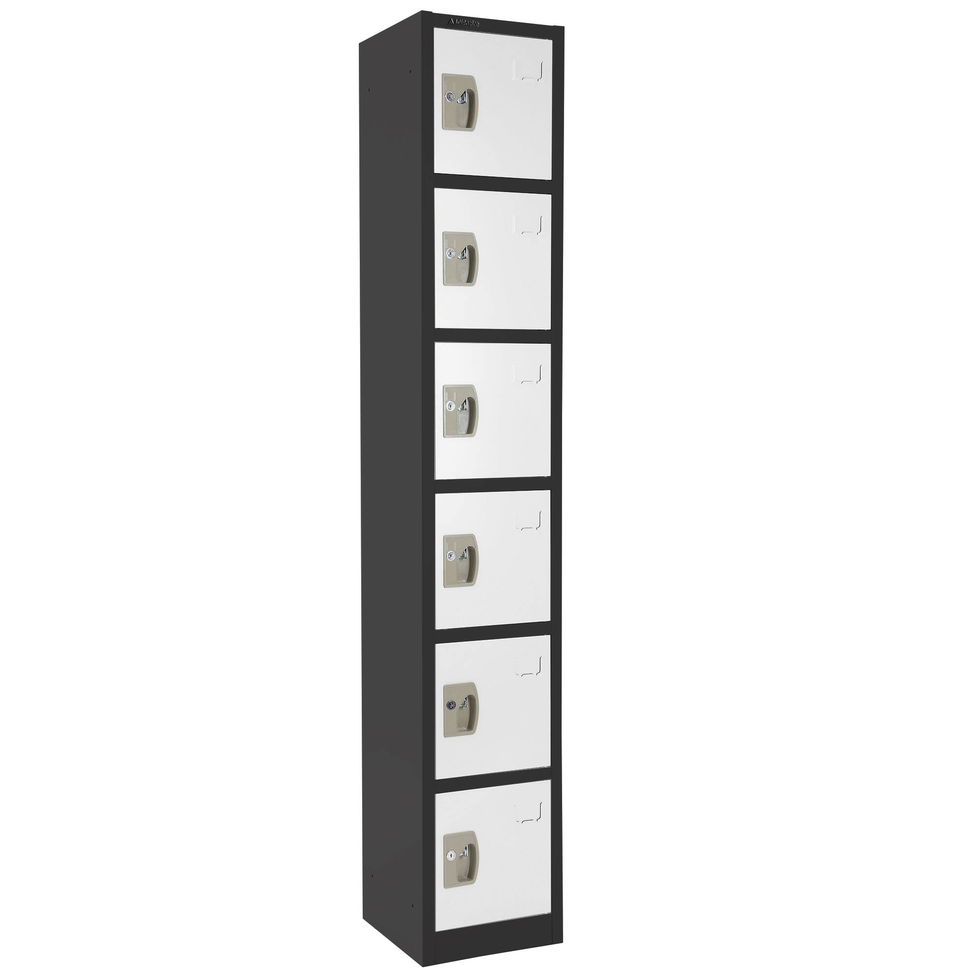 Angle. AdirOffice - Storage Locker 629-Series 72" H 6-Tier Steel Key Lock 6-Shelf Locker with Key Lock, 4/Pack - Black Bidy/White Doors.