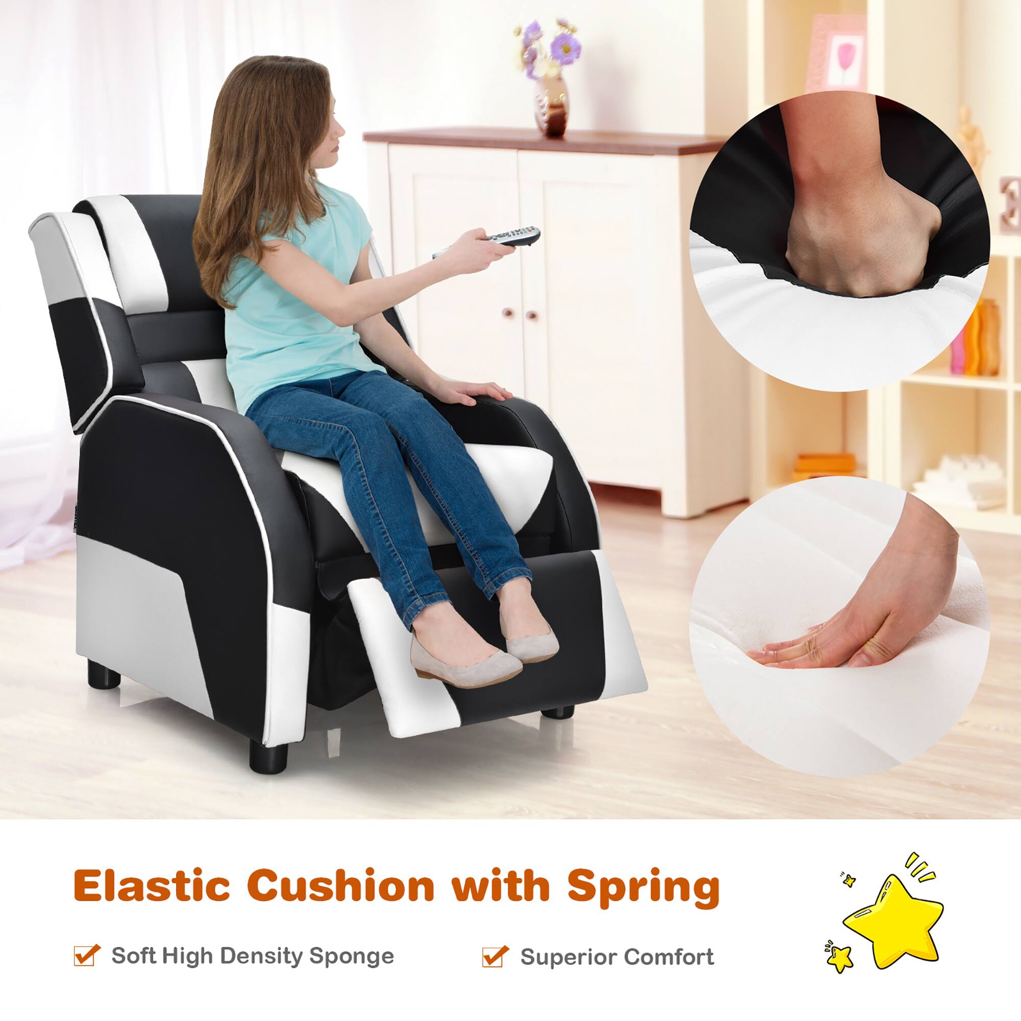 Elastic Cushion with Spring  
Soft High Density Sponge  
Superior Comfort