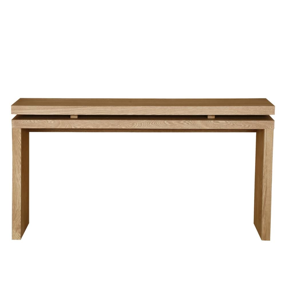 Alt View 4. Loheer - Loheer 60 inch farmhouse console table with double board suspension design and solid wood frame - Antique Brown.