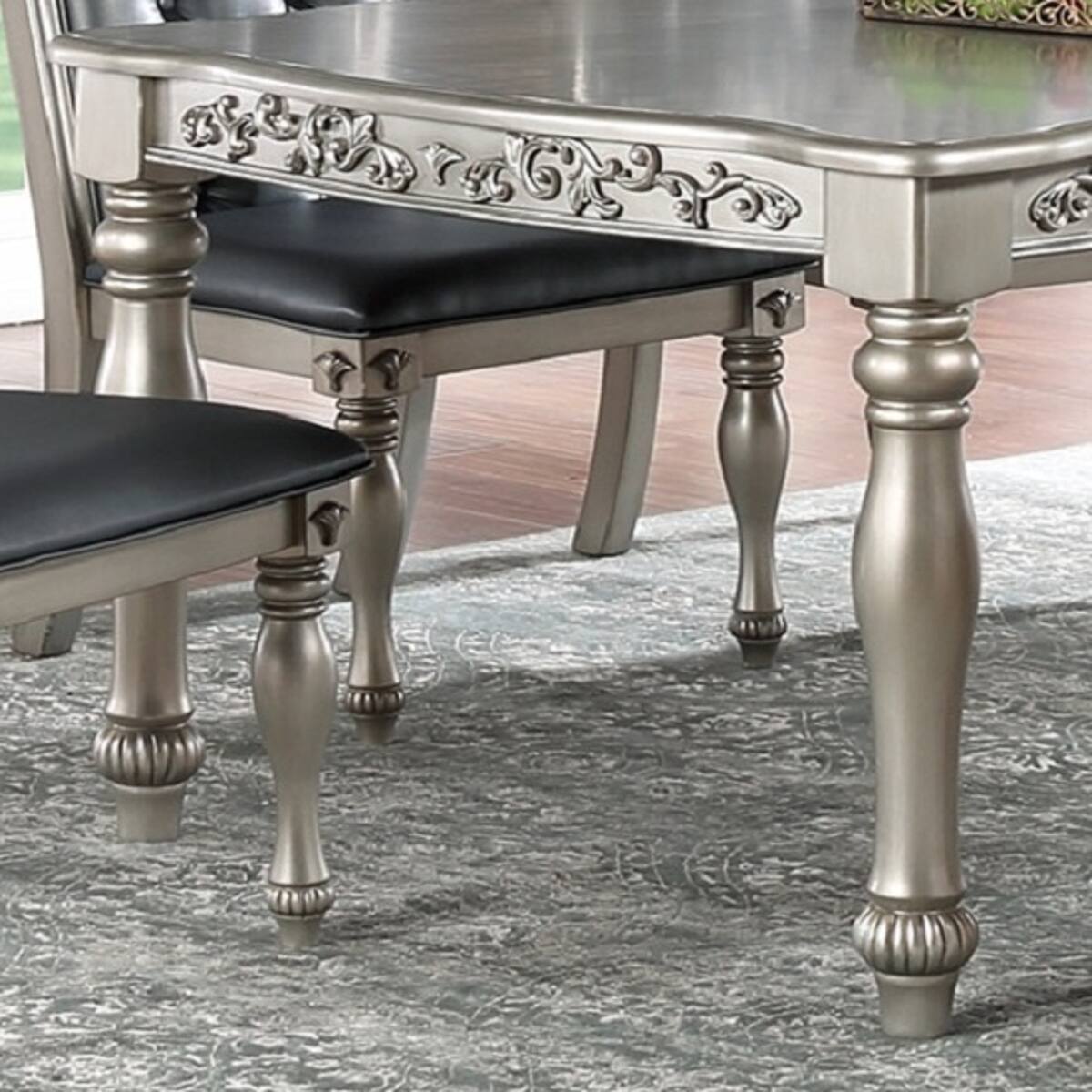 Left. Loheer - Loheer Formal Dining Table with Two Leaves, Rectangular Rubberwood Table in Silver Gray - Silver and Gray.