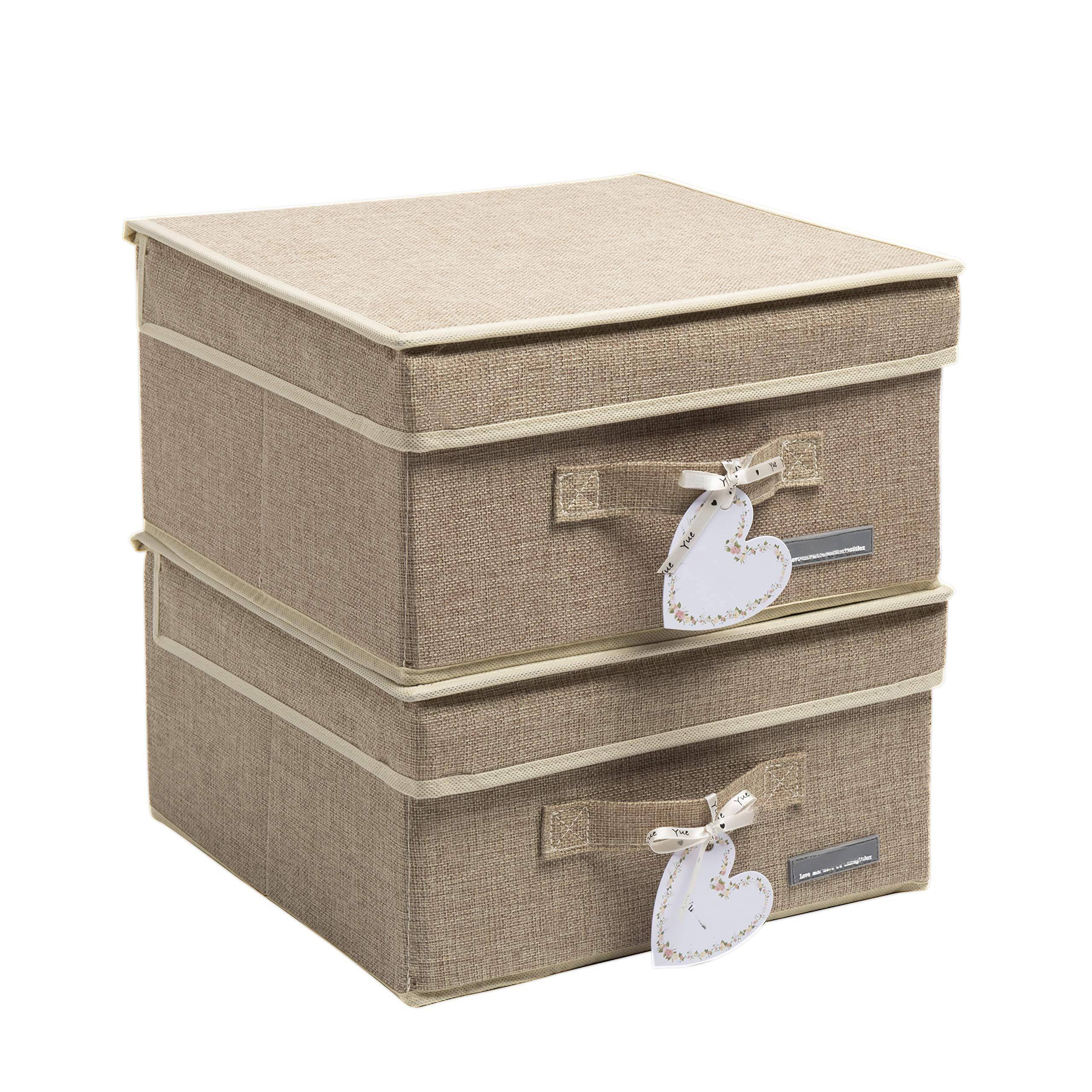 Front. HM 1810 - YueYue Fabric Storage Box Lids Foldable Linen Storage Box Lids Linen Set 12 4in 12in 6 7in - Linen 12.4 in/12 in/6.7 in.