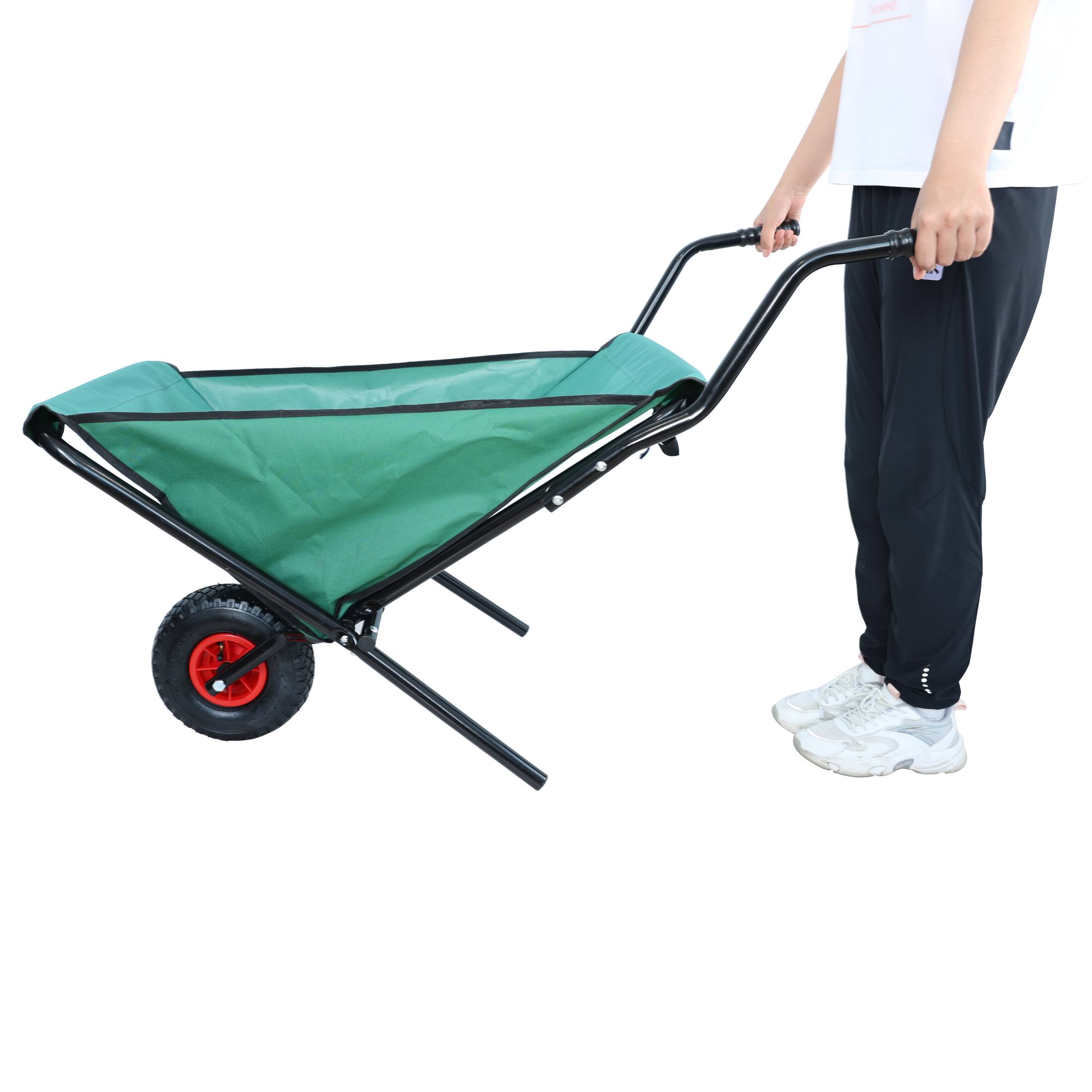 Front. APRILSOUL - Folding Yard Garden Wheelbarrow Foldable Lightweight Gardening Heavy Duty Oxford Cloth Green Lawn Cart - Green.