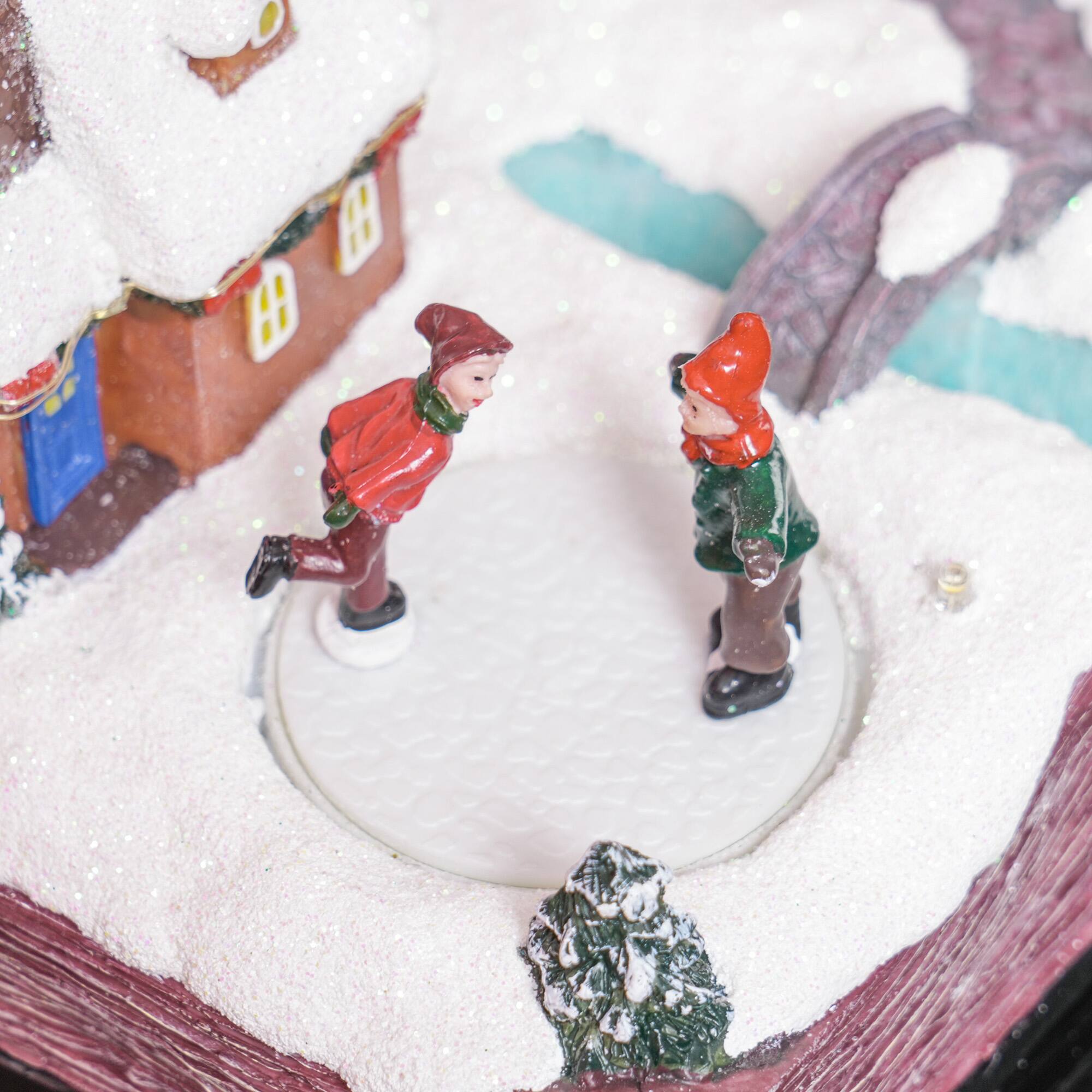 Angle. TinyHomie - HOMCOM Christmas Village Open Bible LED Musical Rotating Ice Skaters Decor - white.