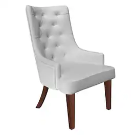 LeisureMod - Spruce Tufted Upholstered Dining Chair, High-Back Leather Armchair with Wood Legs - Light Gray